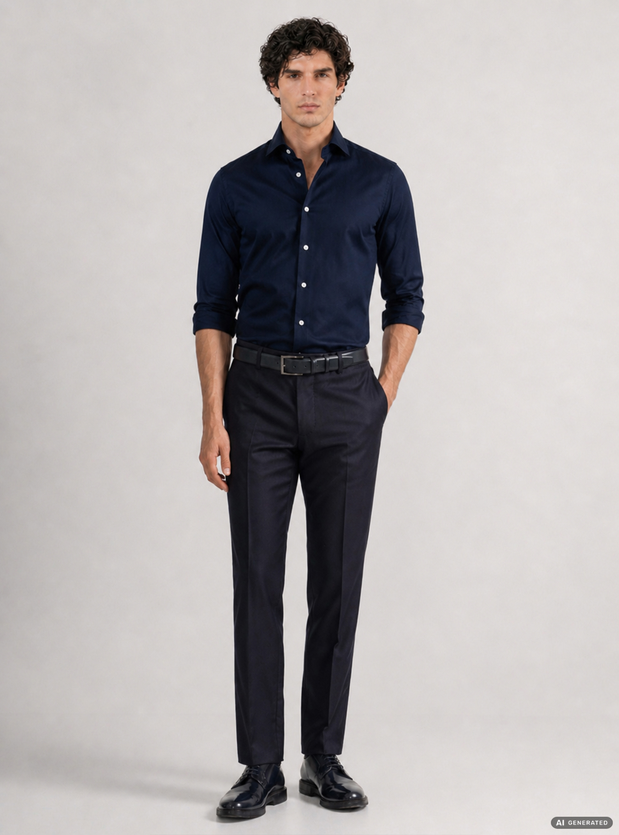 Camicia in cotone twill, BLU NAVY