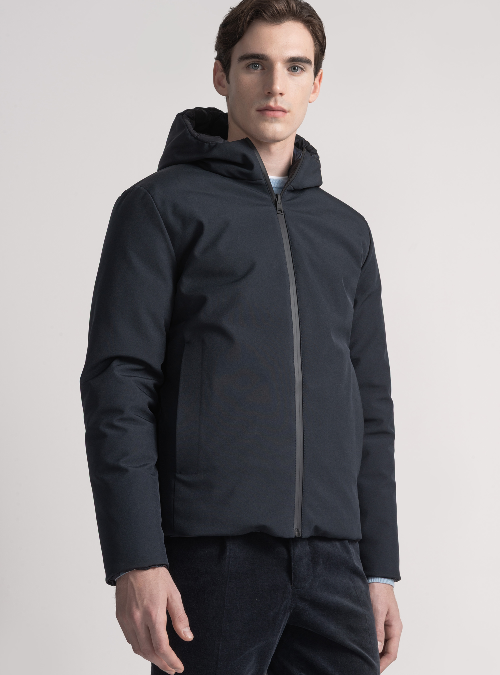 Giubbotto tecnico reversibile con cappuccio, BLU NAVY