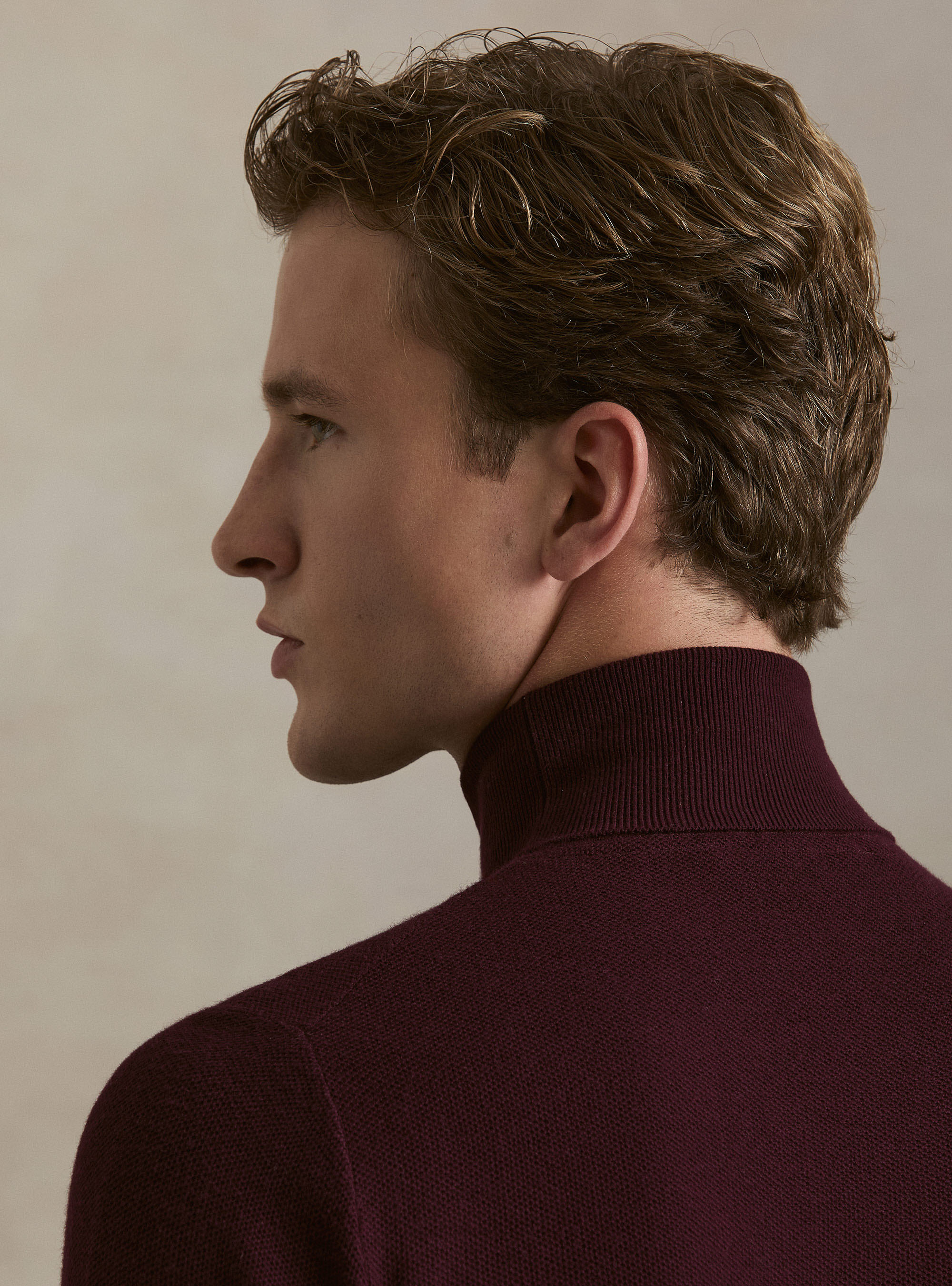 Waffelstrick-Rollkragenpullover, BORDEAUX 0311C