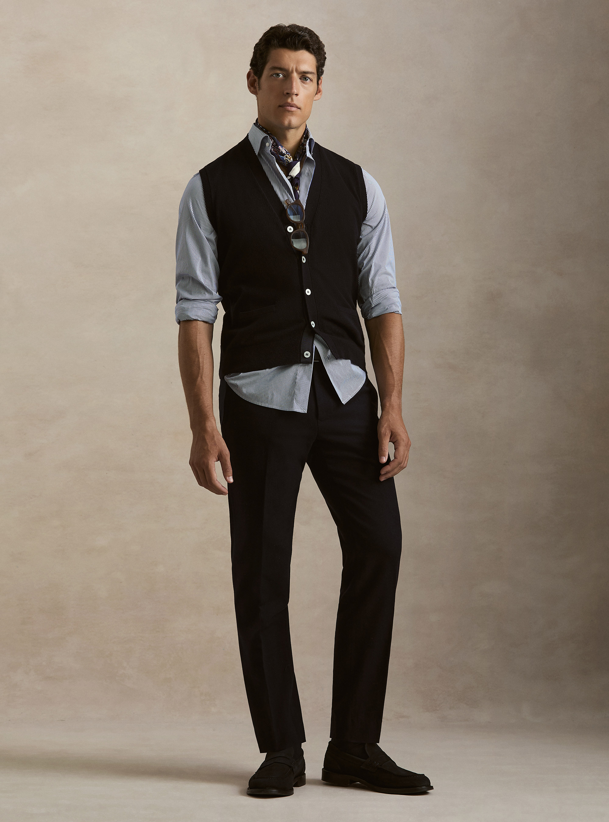 Wool blend flannel trousers, NAVY BLUE