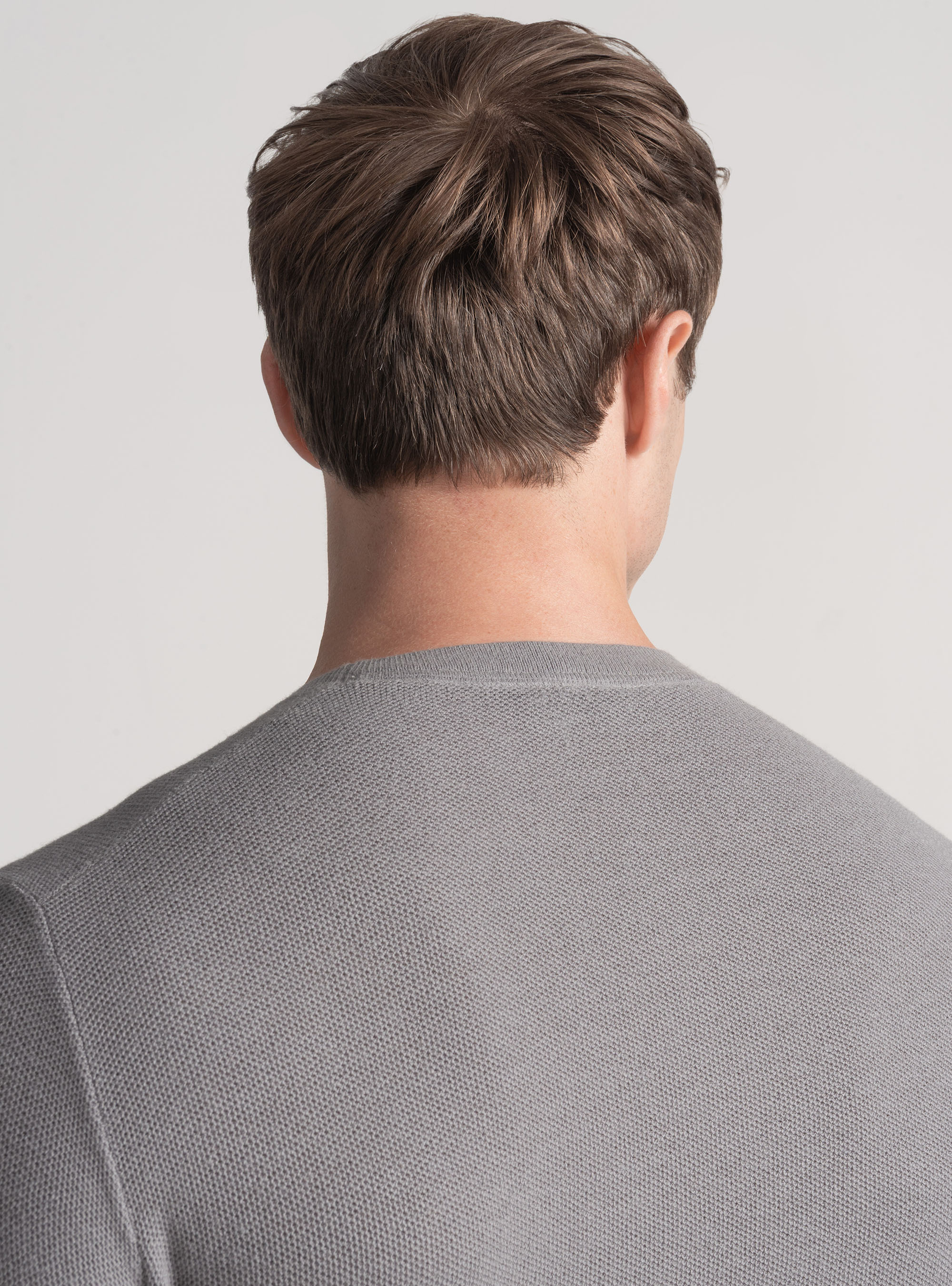 Cotton cashmere honeycomb crew-neck sweater, GREY