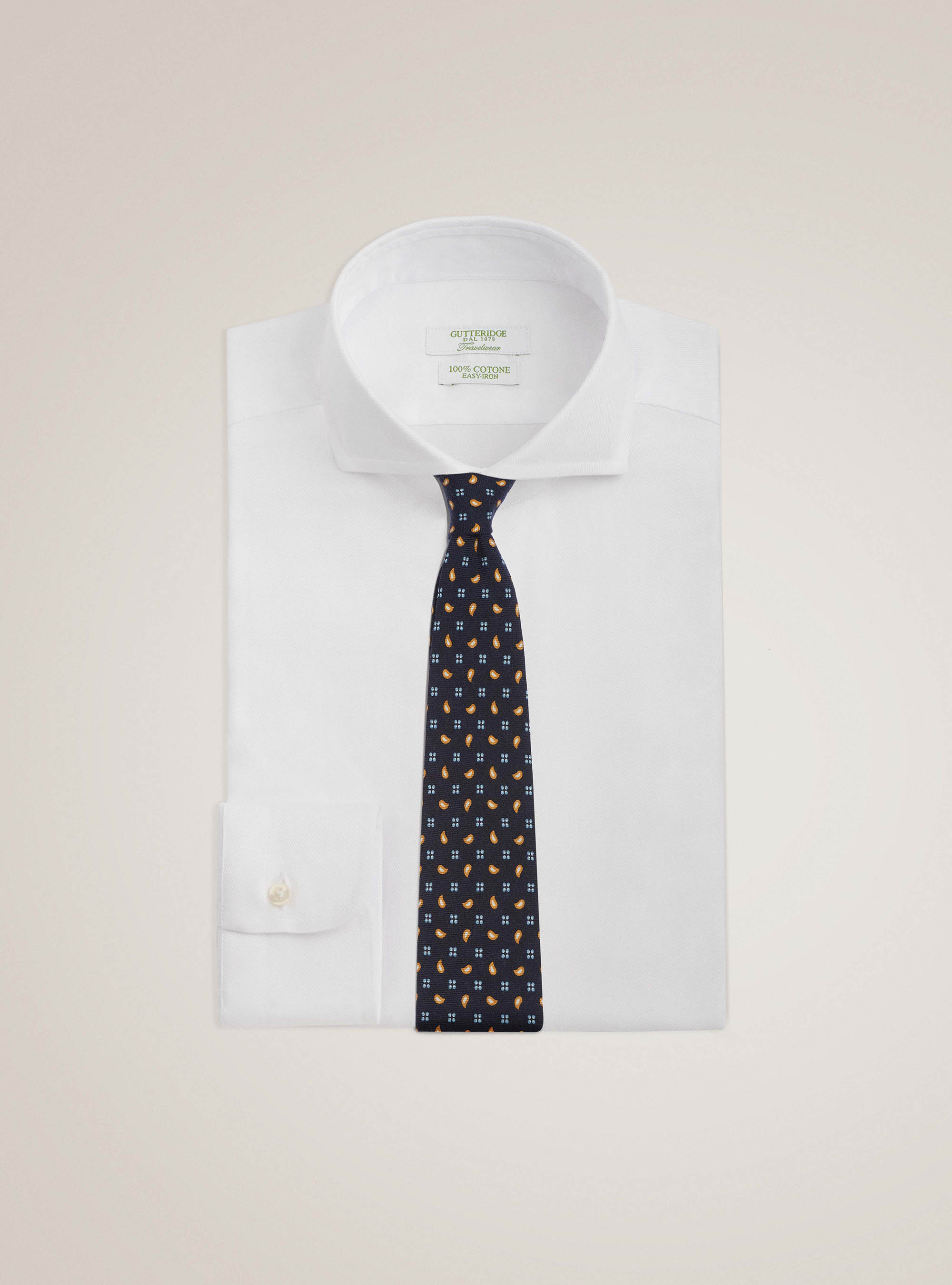 Camisa travel con cuello franc&eacute;s en sarga de algod&oacute;n, BLANCO