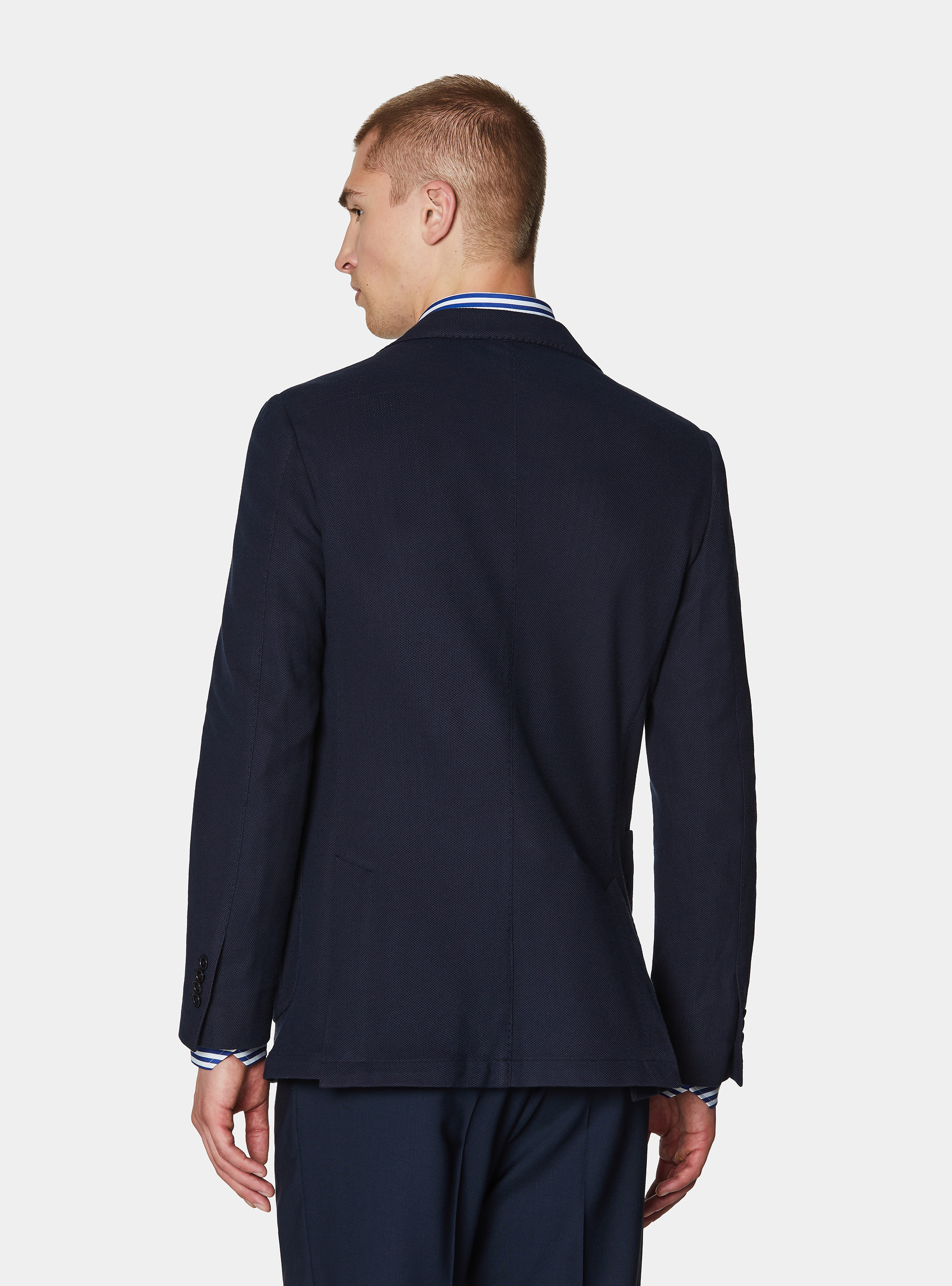 Cotton blend jersey blazer, NAVY BLUE