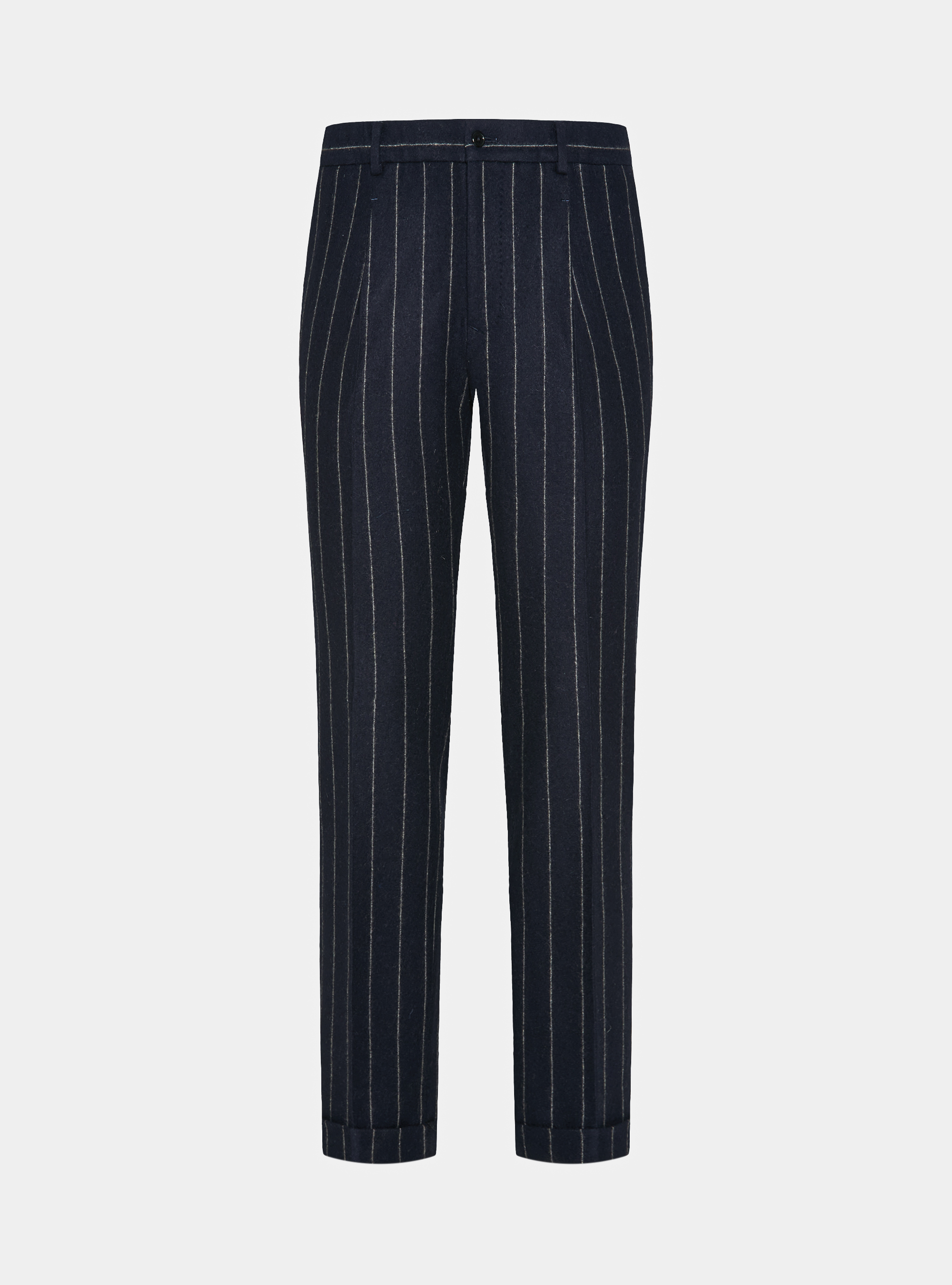 Pinstripe jersey double-breasted suit trousers, NAVY BLUE