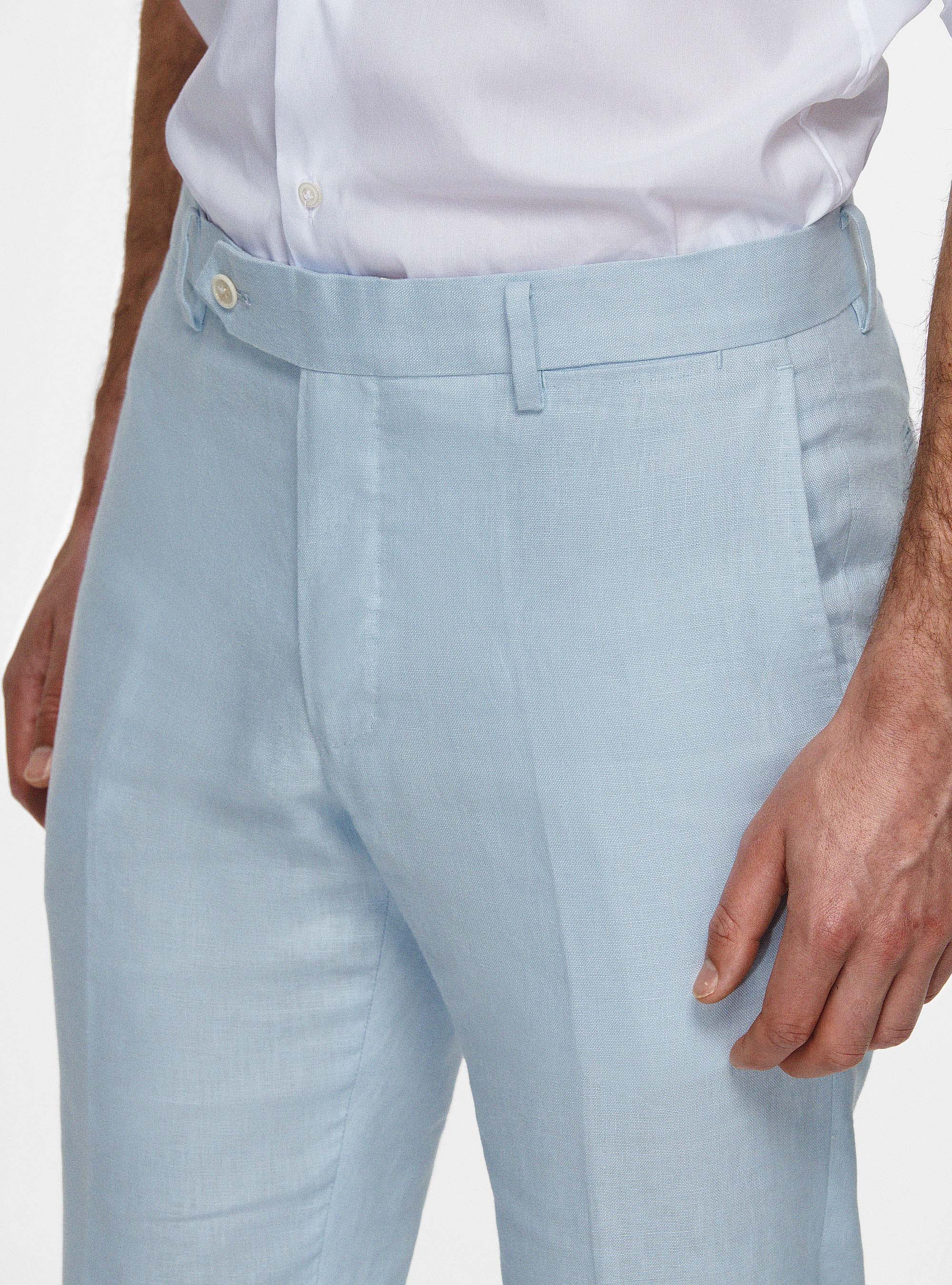 Pantaloni in puro lino, AZZURRO