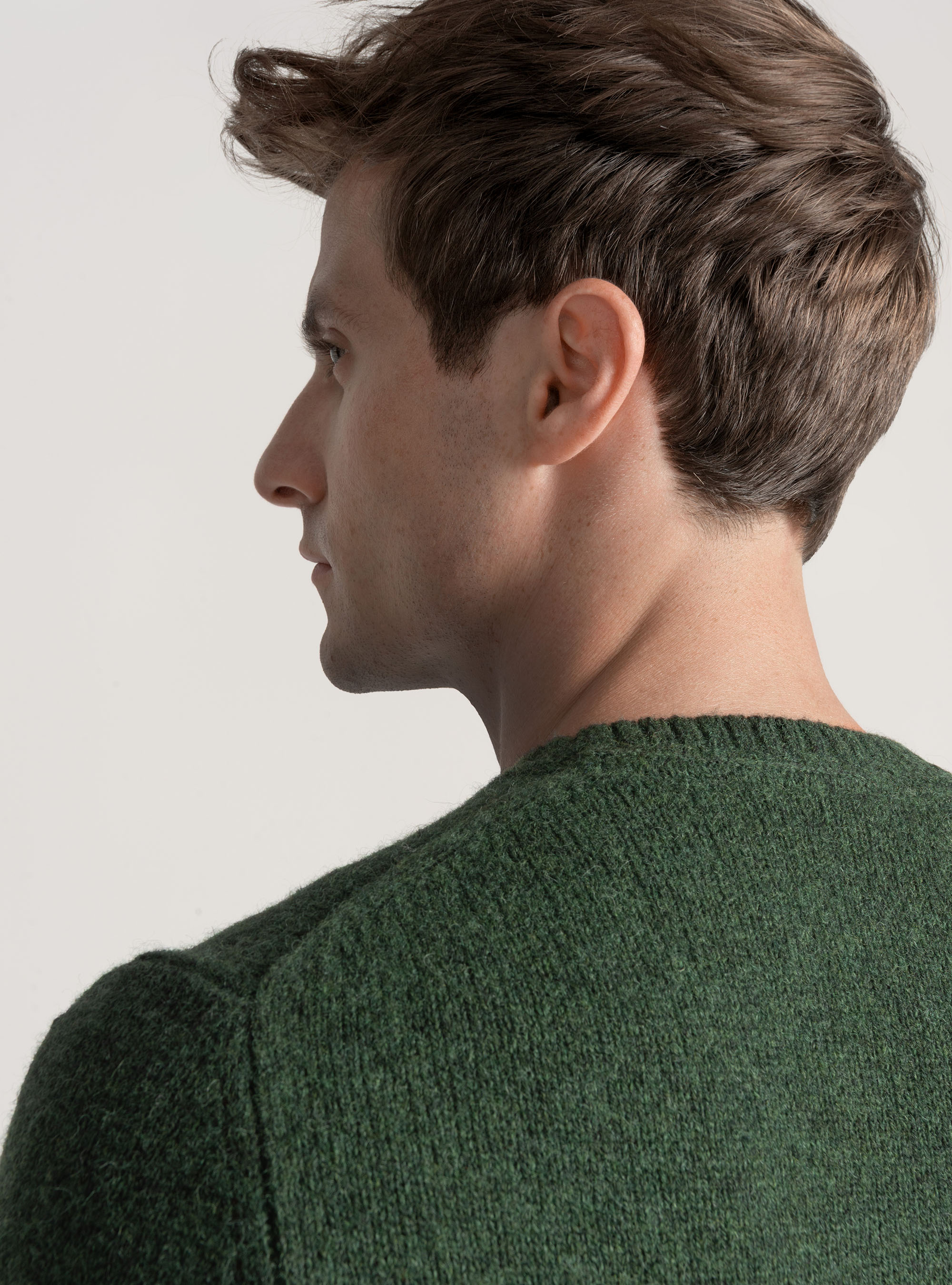 Maglia girocollo in lana shetland, VERDE