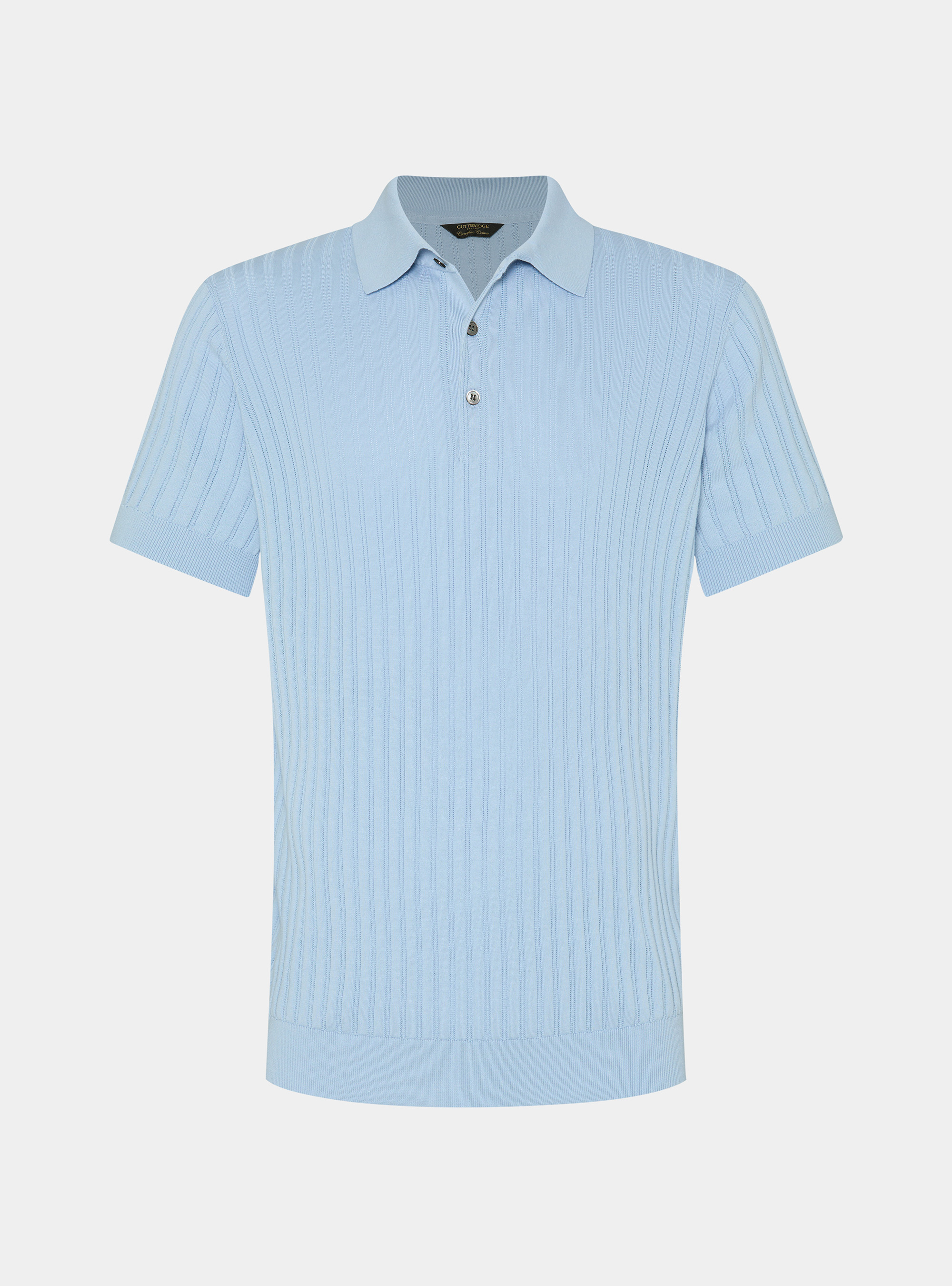 Extra-fine cotton knit polo shirt with openwork ribbing, 0266C AZZURRO
