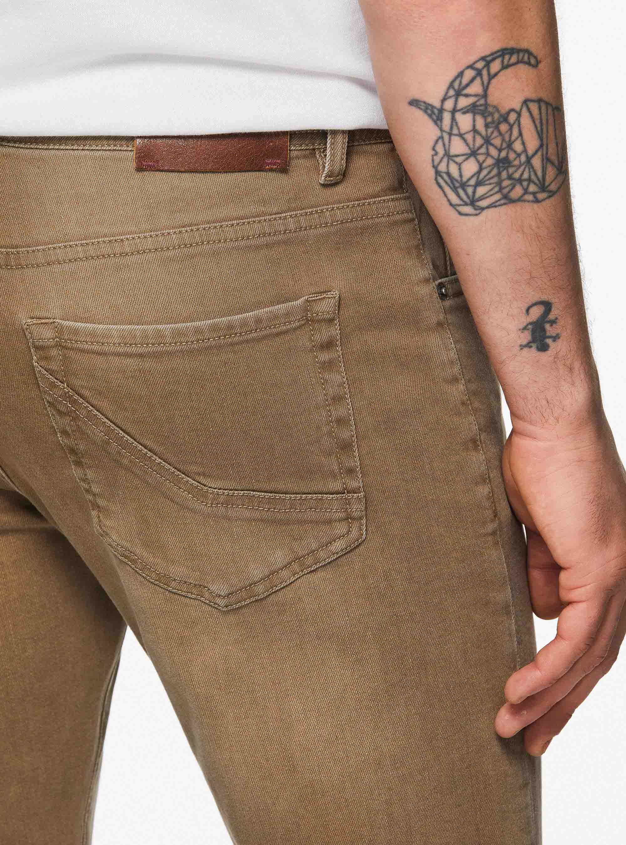 Pantaloni colorati in cotone stretch, SABBIA