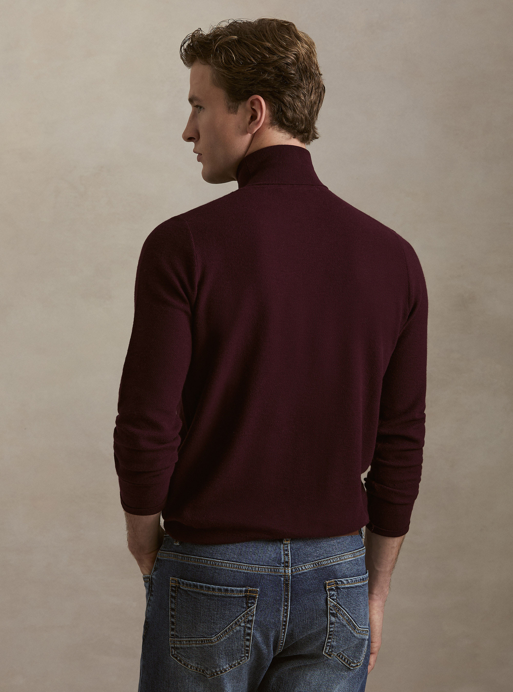 Waffelstrick-Rollkragenpullover, BORDEAUX 0311C