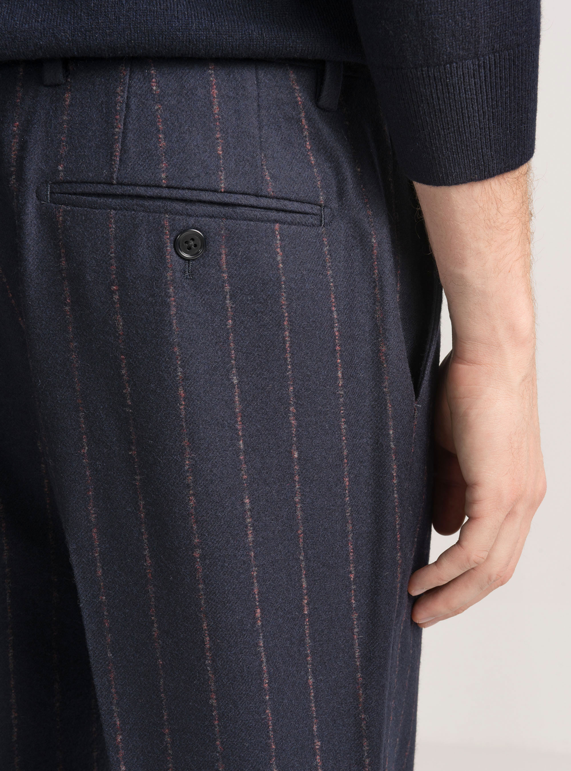 Cashmere wool pinstripe suit trousers, NAVY BLUE