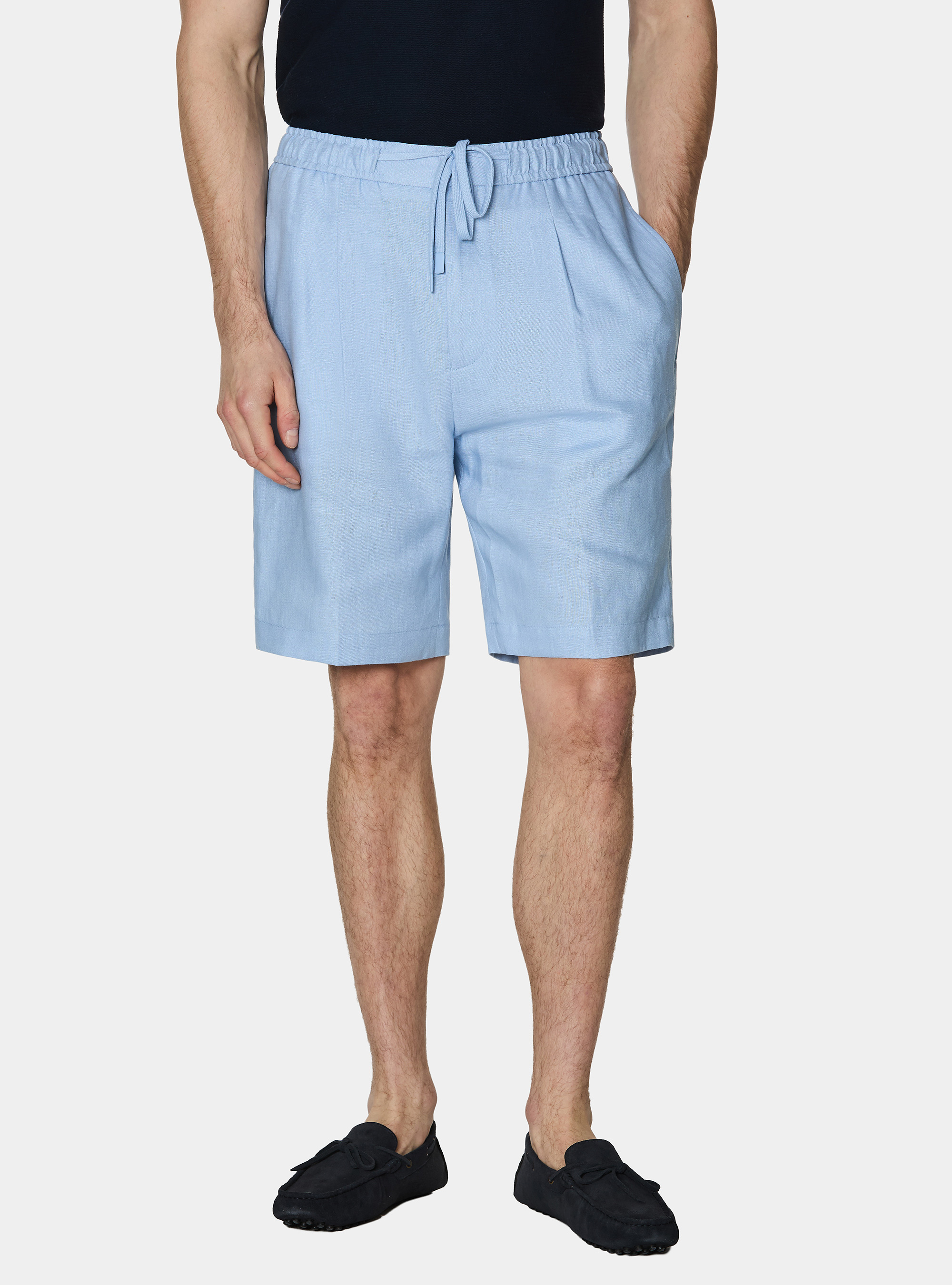 Linen Bermuda shorts with drawstring, 0266C AZZURRO