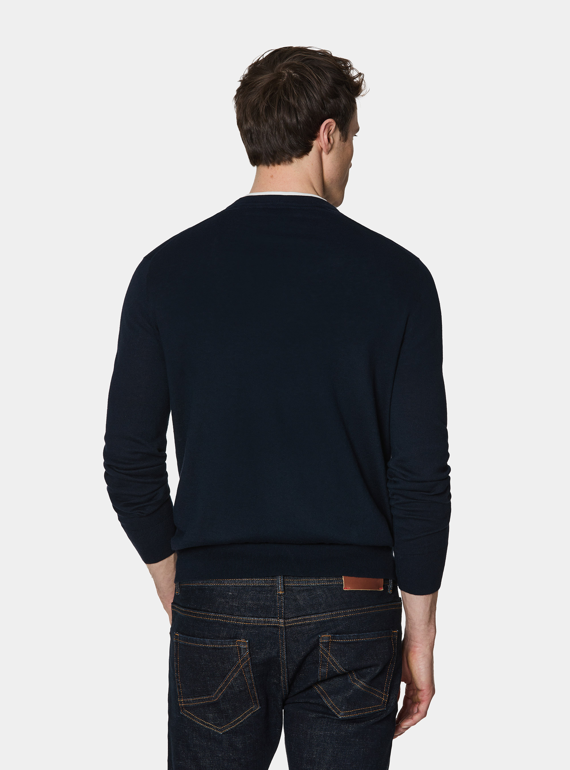Maglia girocollo in cotone seta e cashmere, BLU NAVY