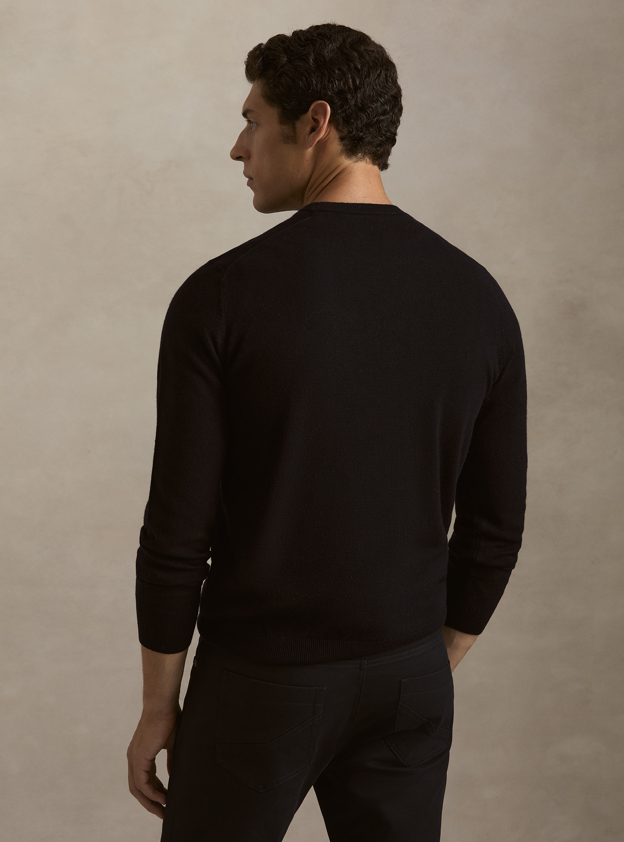 Wool and cashmere blend crewneck sweater, NAVY BLUE