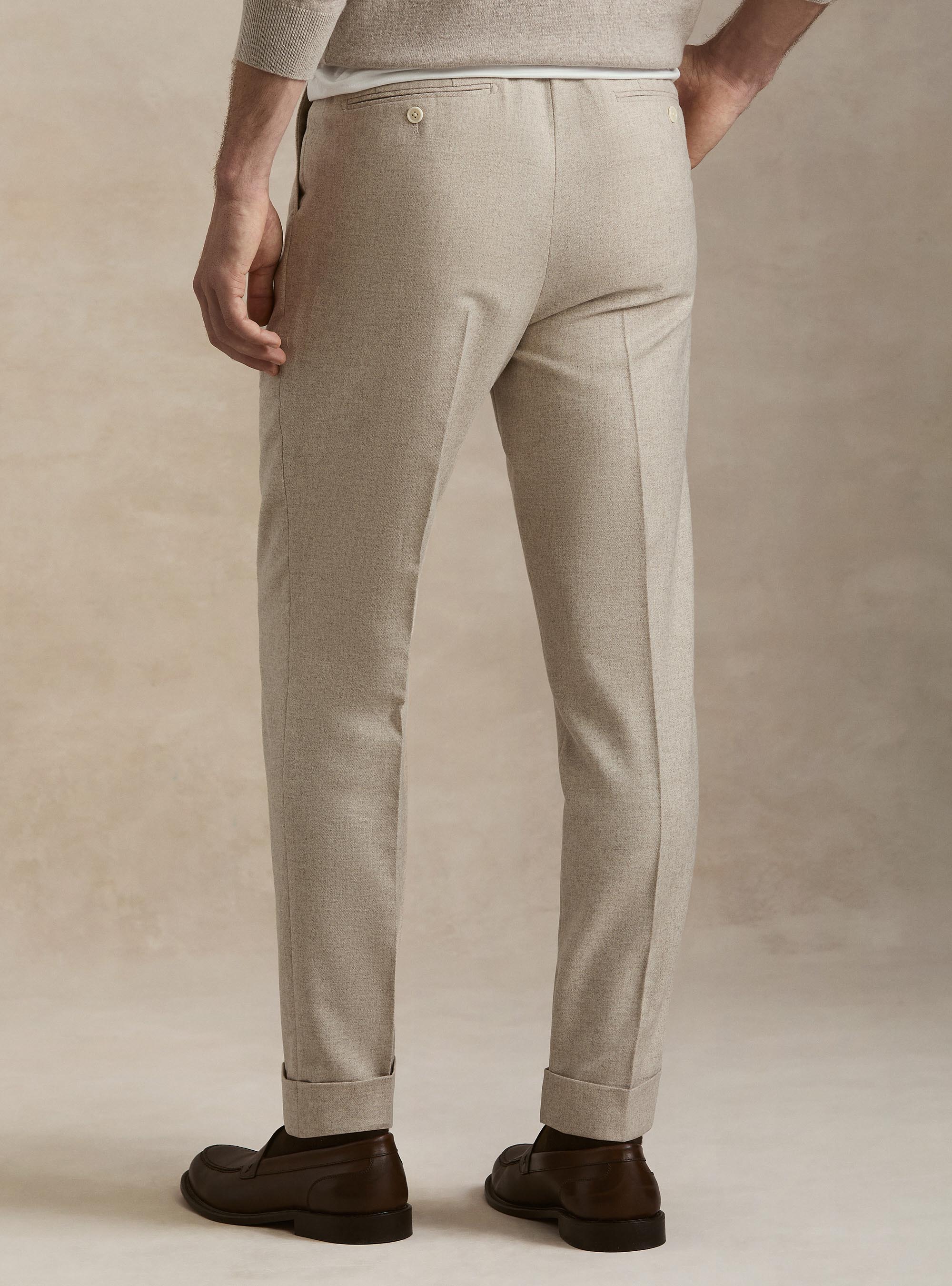 Lightweight wool blend pleated trousers, ECRU