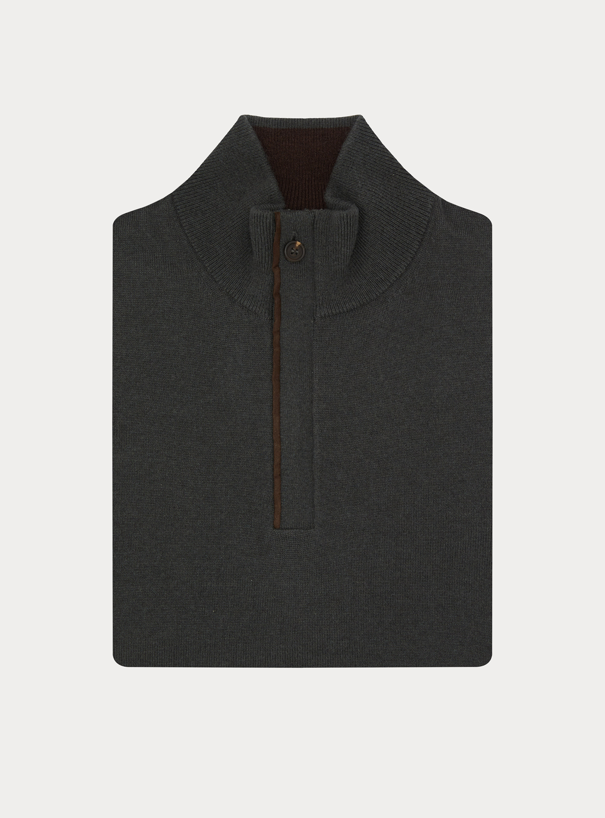 Maglia mezza zip con toppe in misto lana, MILITARE 0609C