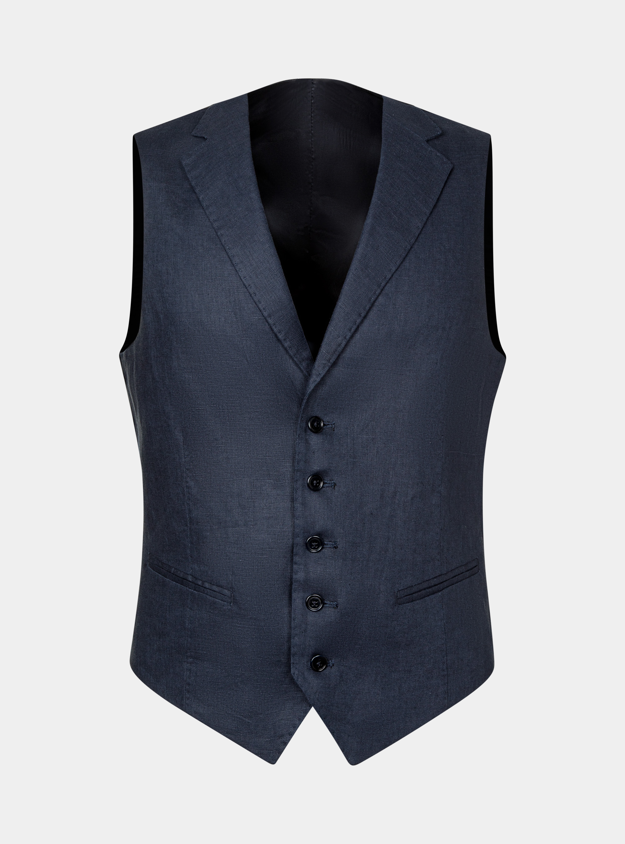 Pure linen single-breasted waistcoat with lapels, NAVY BLUE