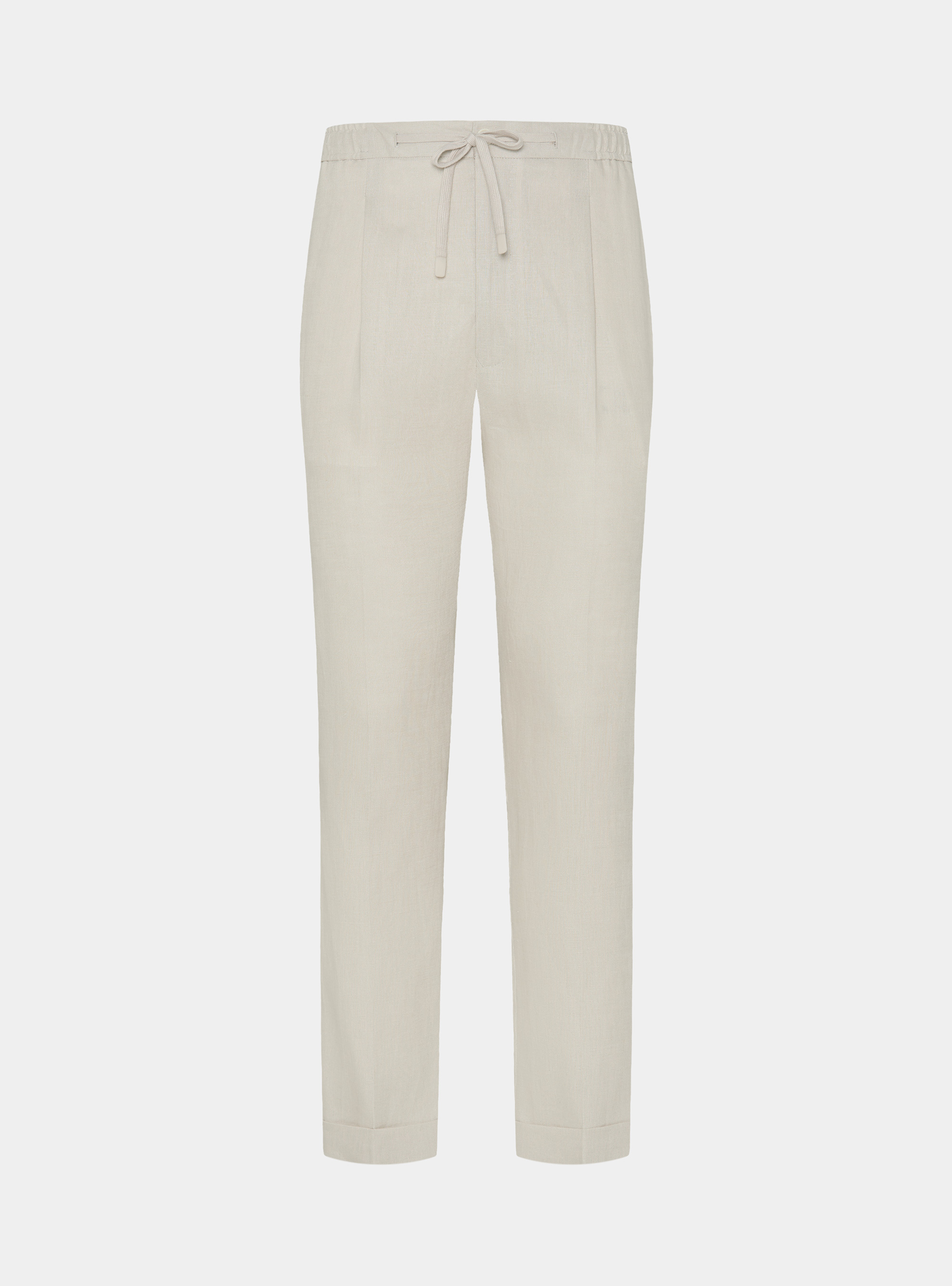Pure linen trousers with pleat and drawstring, ECRU