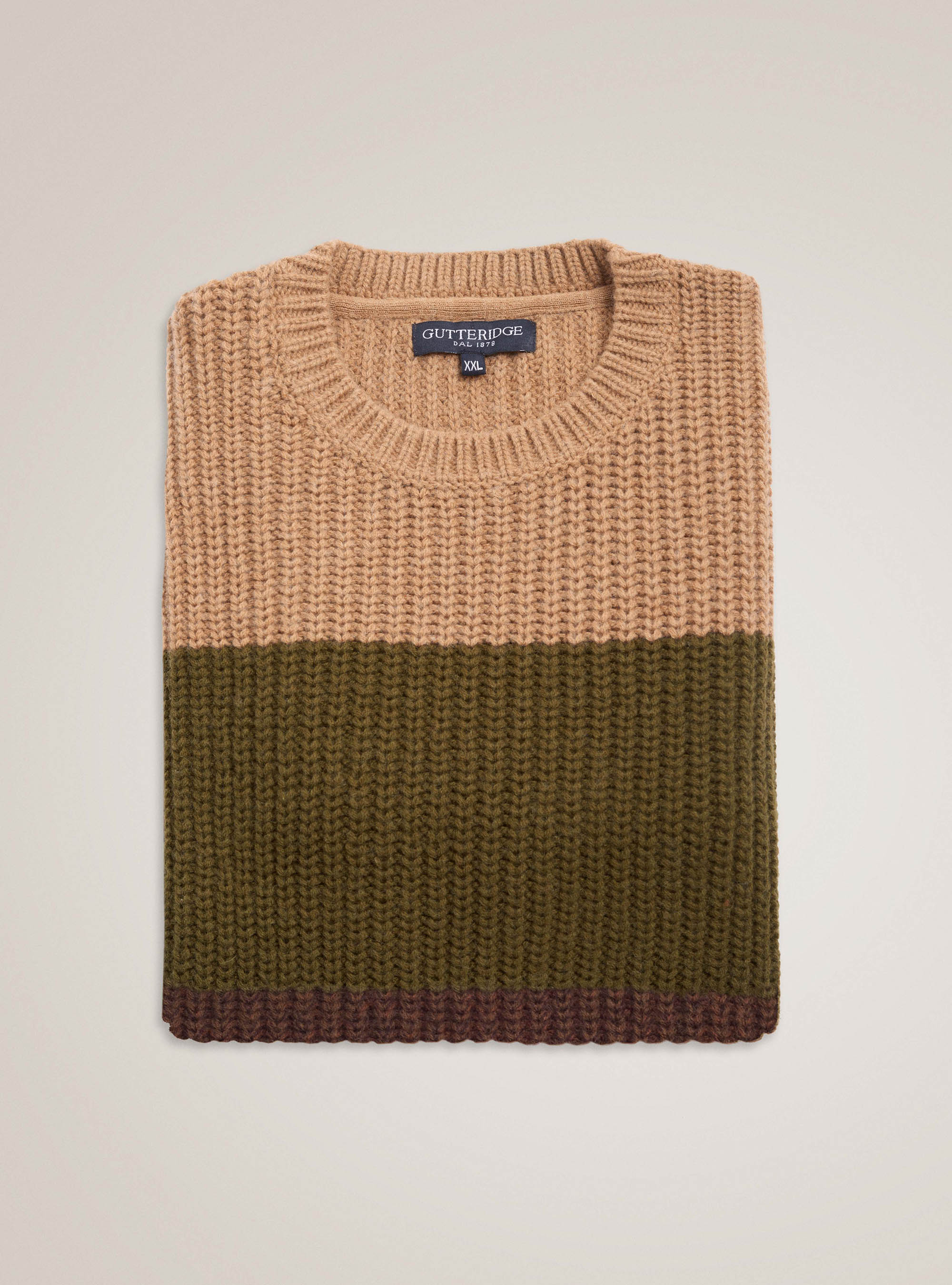 Wool striped round neck pullover, SAND