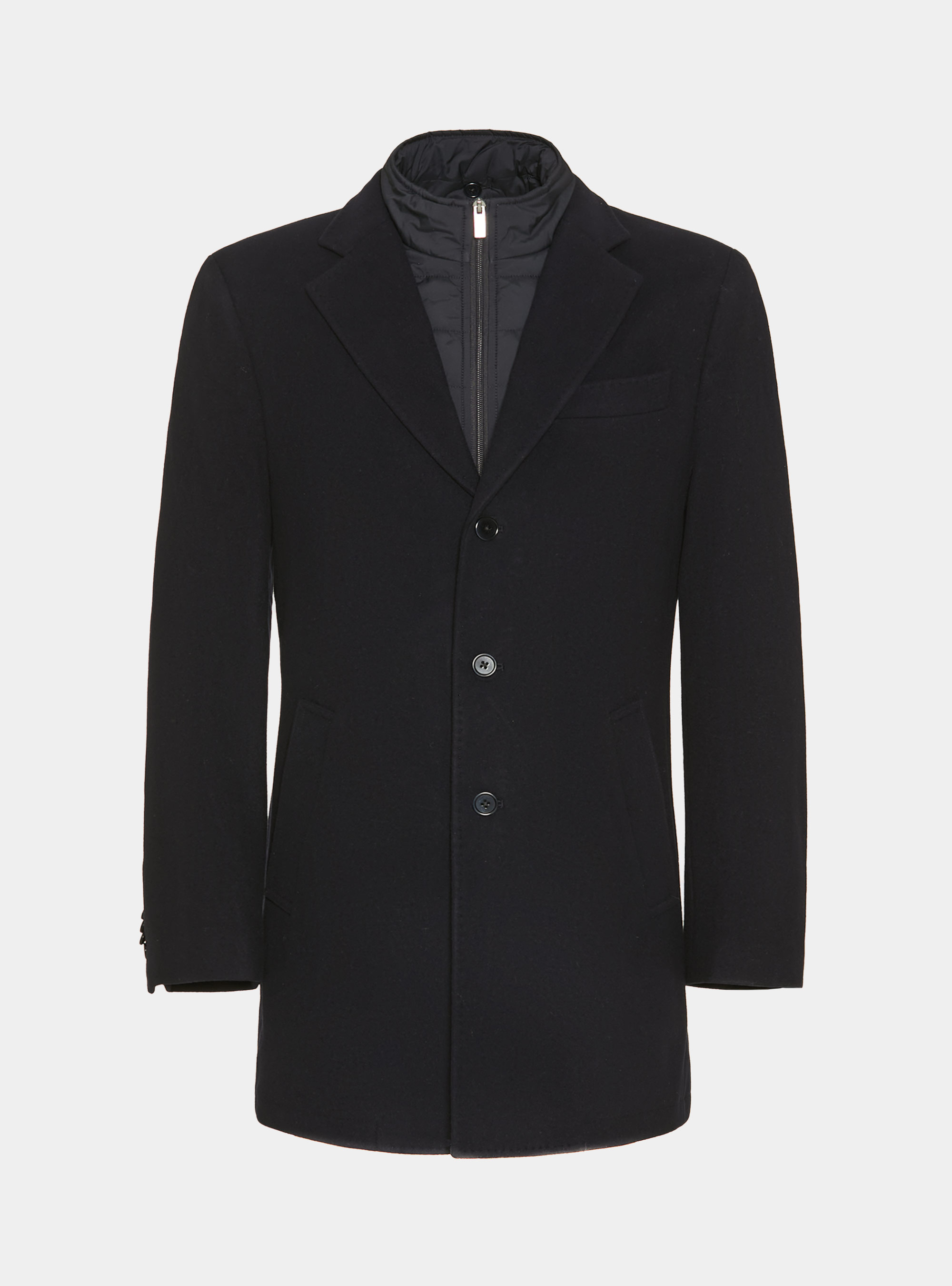 Wool-blend coat with bib, NAVY BLUE