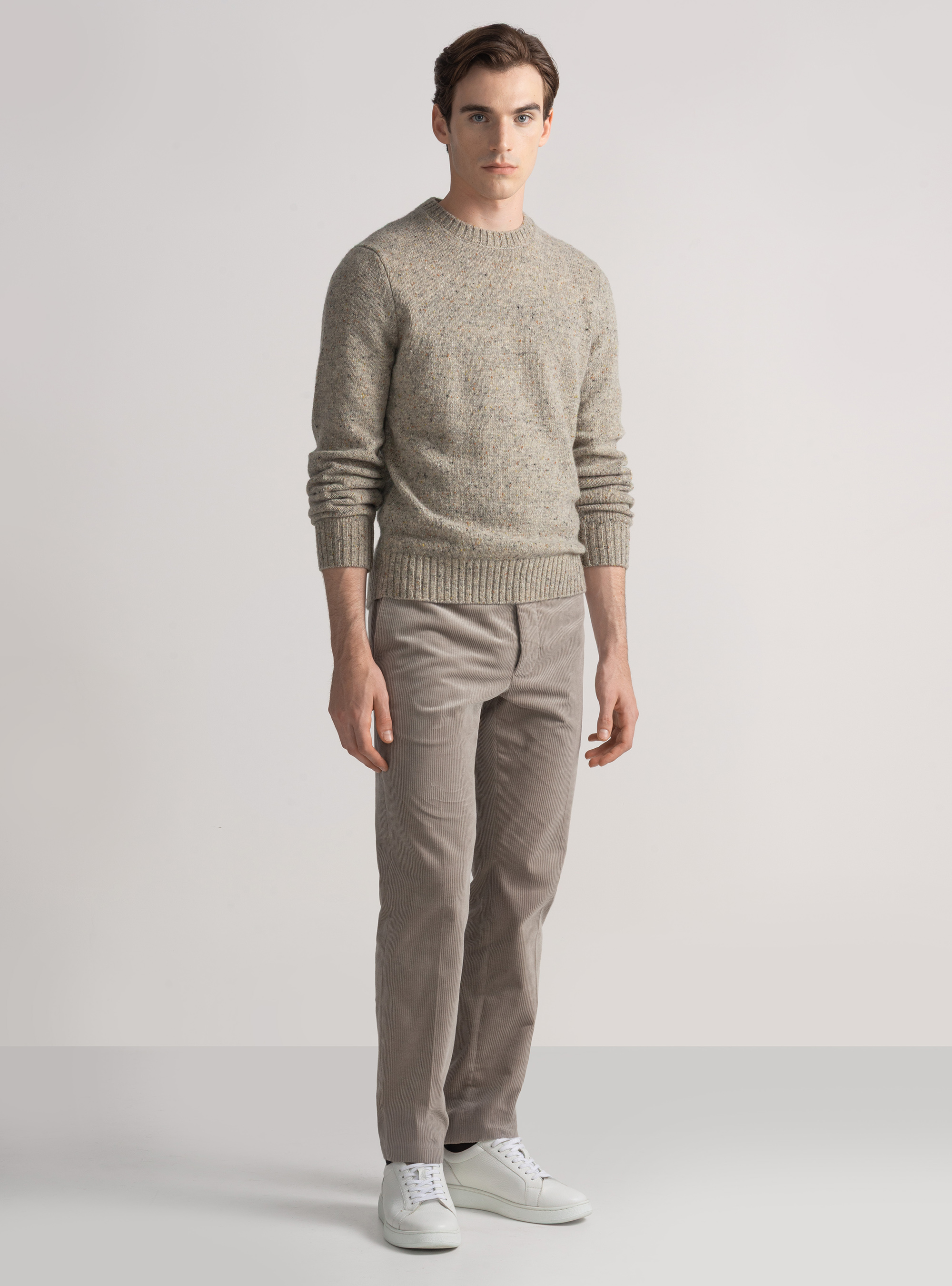 Crew-neck sweater in wool blend, LIGHT GREY MELANGE