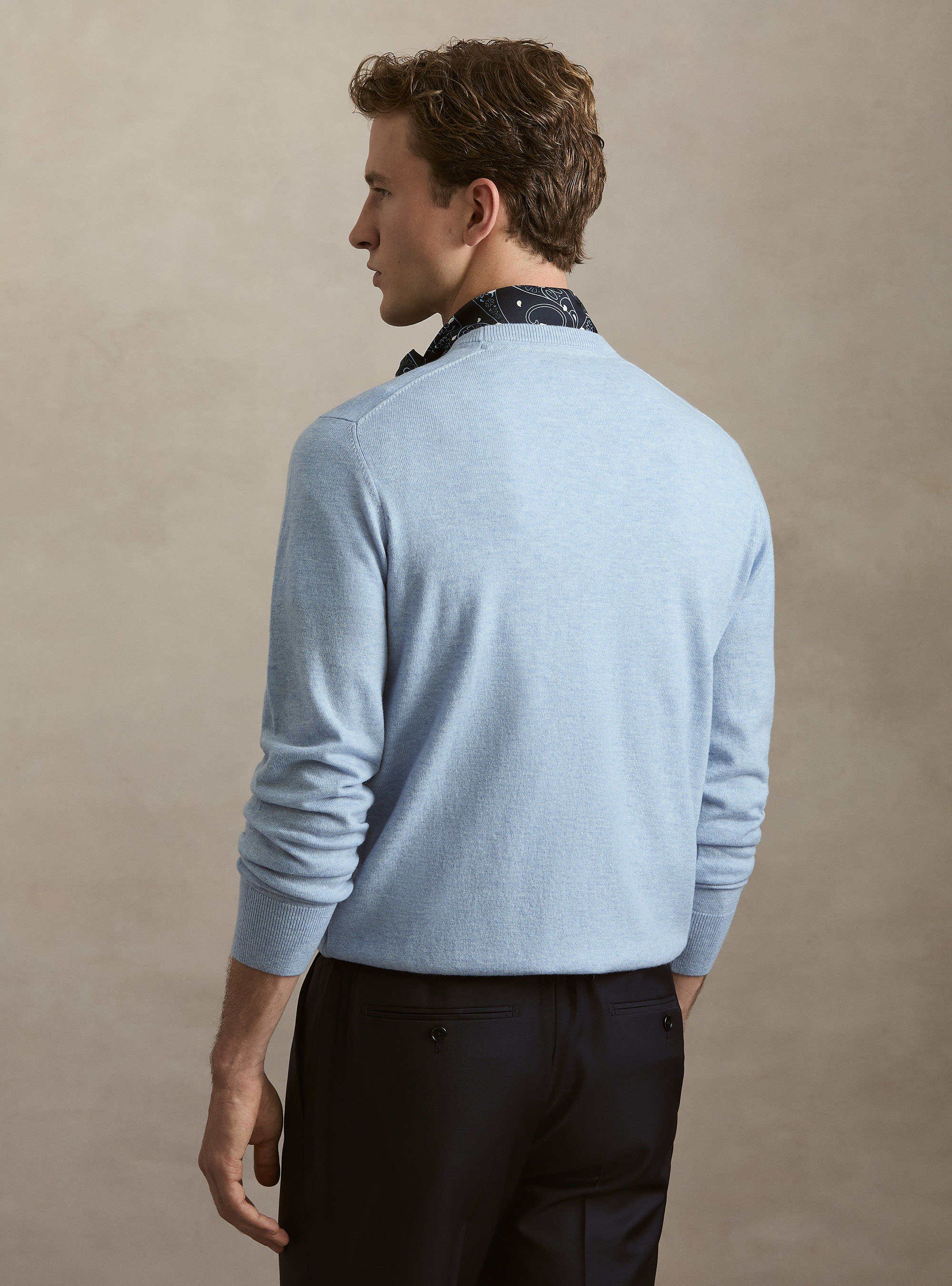Wool and cashmere blend crewneck sweater, AZZURRO POLVERE 0283C