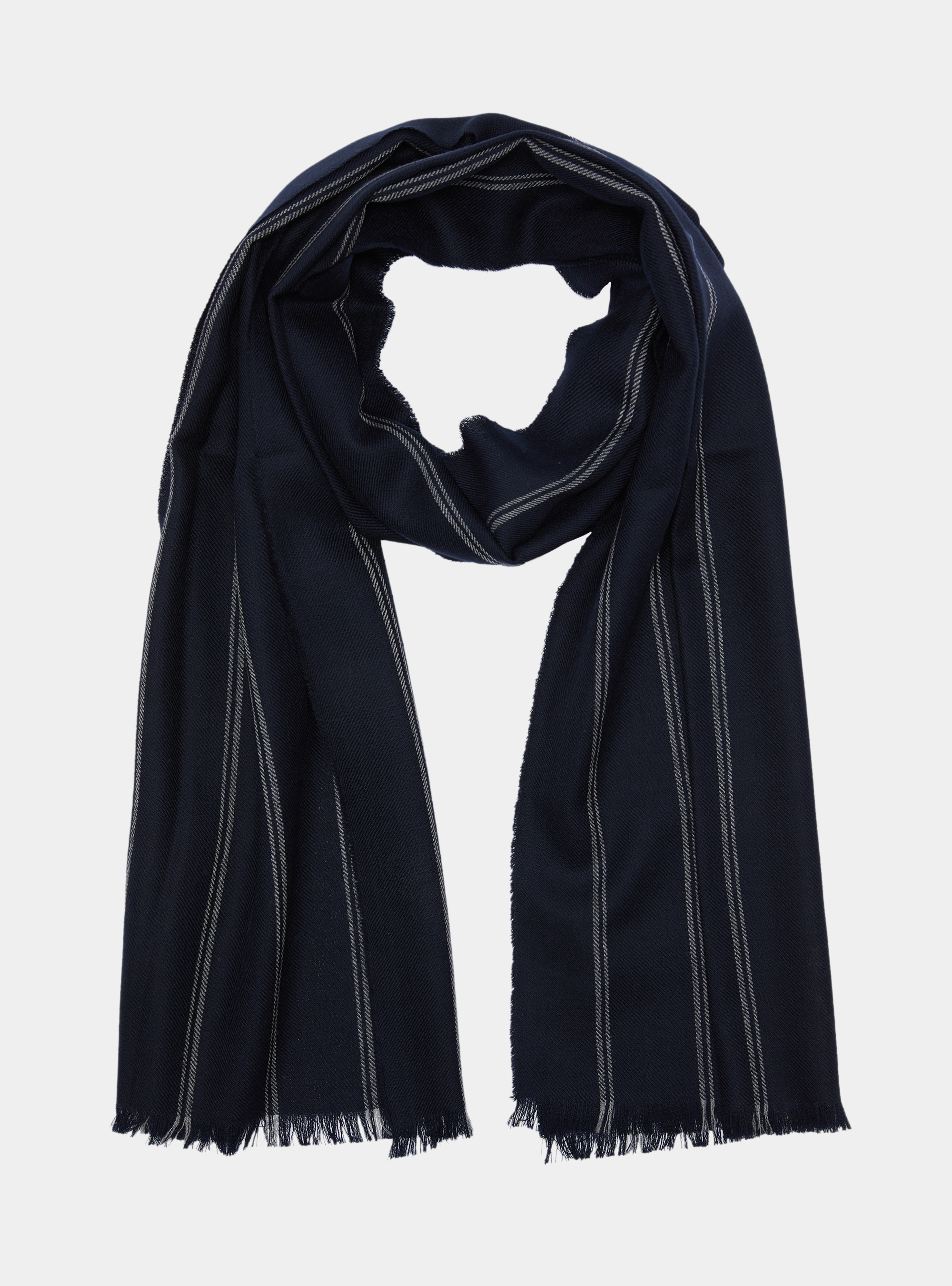 Sciarpa in lana a righe, BLU NAVY/GRIGIO