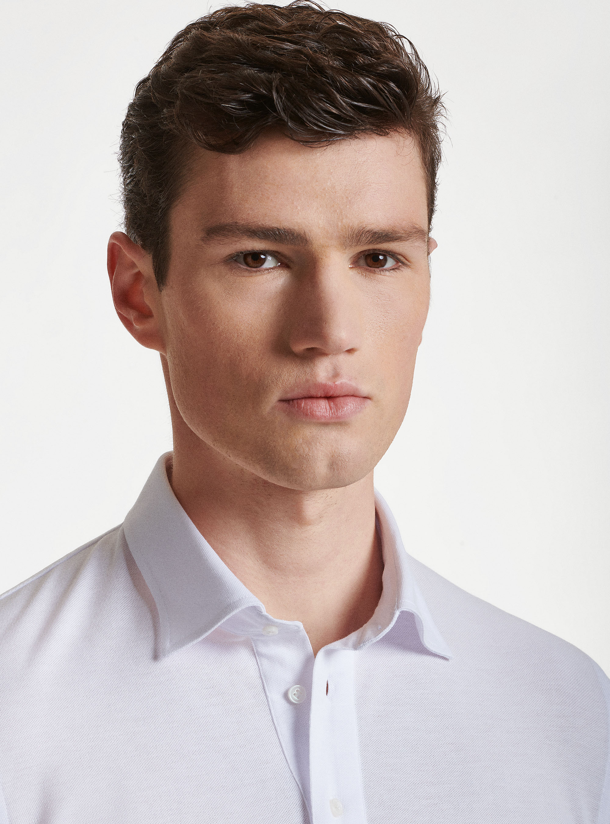 Polo camicia in cotone piquet, BIANCO