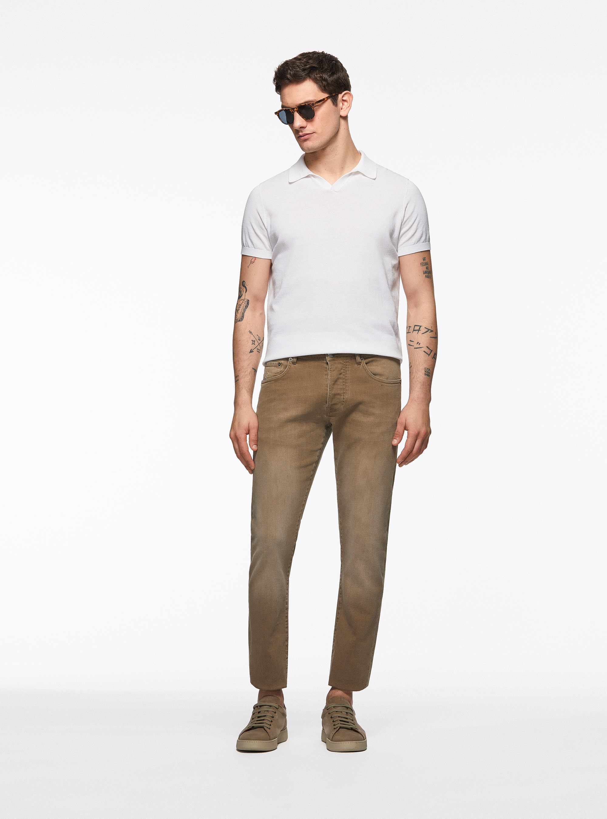 Pantaloni colorati in cotone stretch, SABBIA
