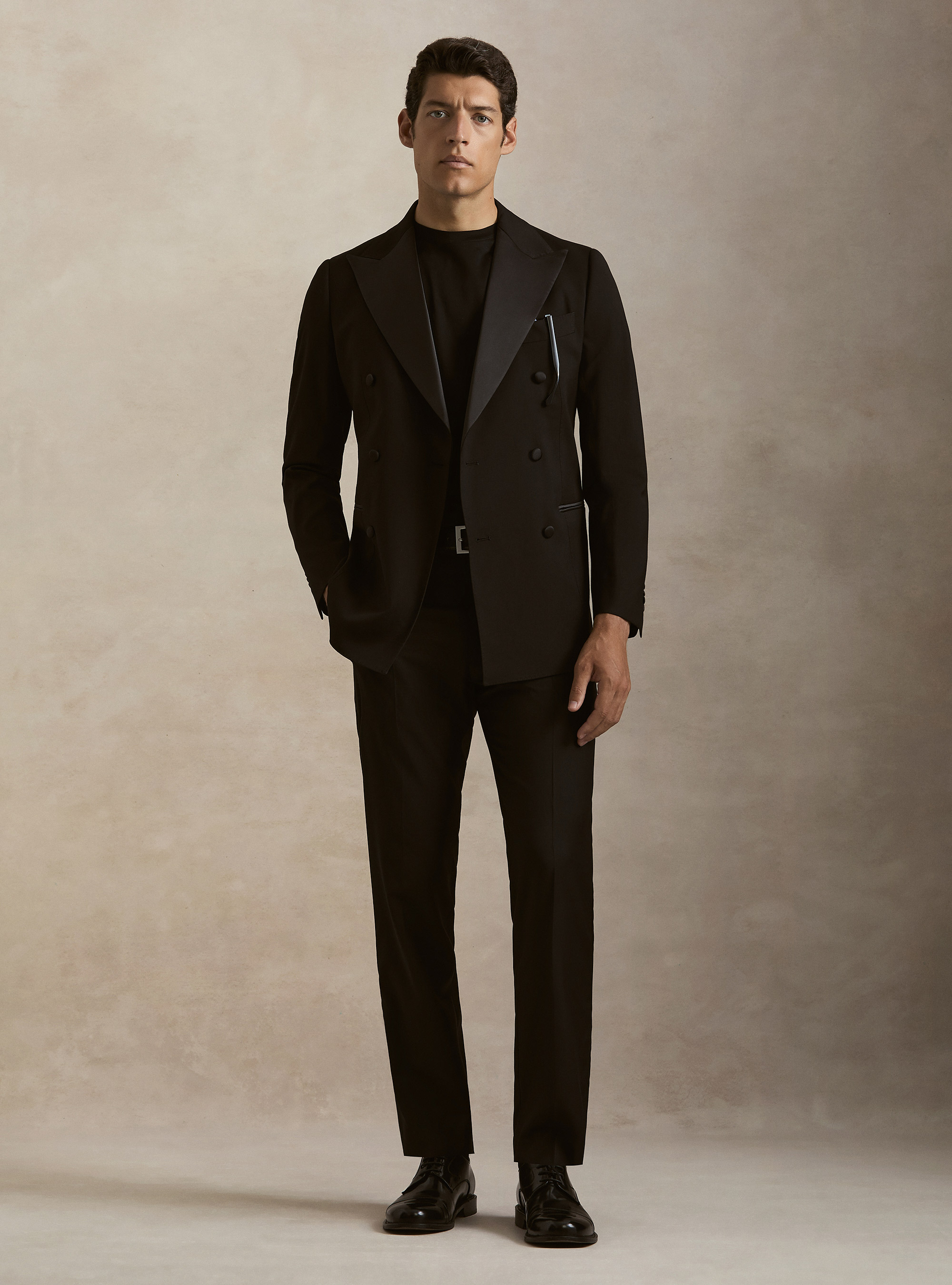 Double-breasted tuxedo blazer, BLACK
