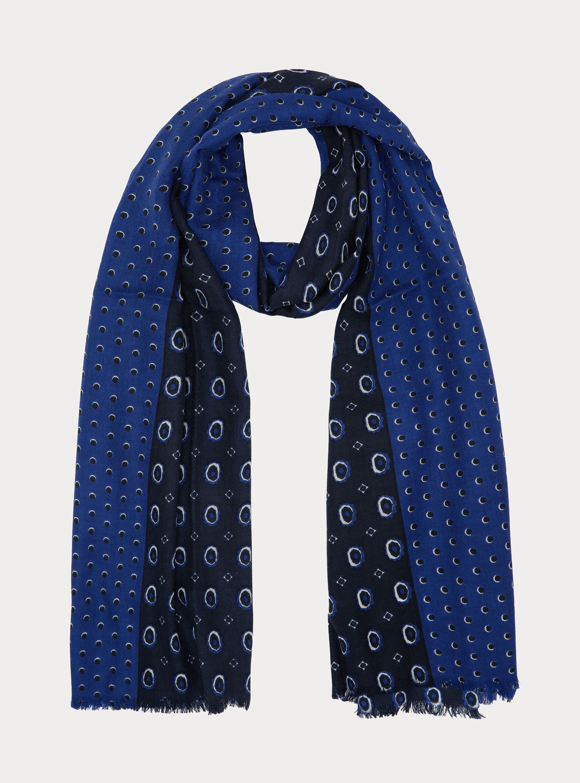Patterned wool scarf, NAVY BLUE