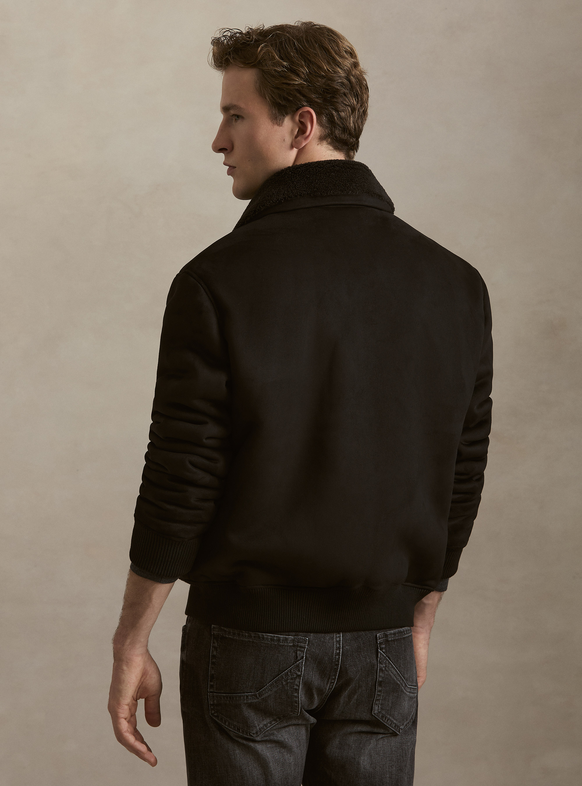 Suede-effect shearling, BLACK