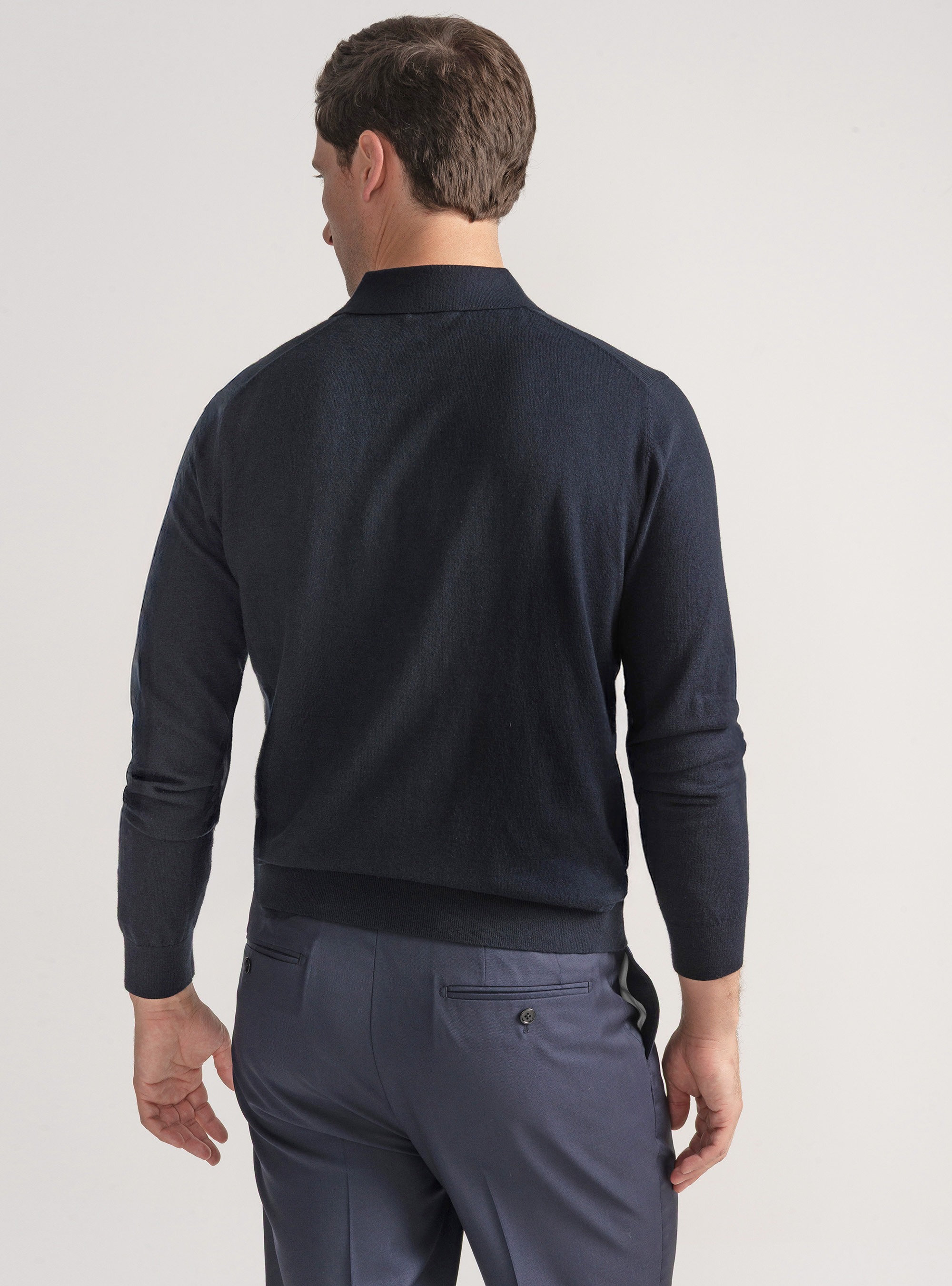Polo en coton et cachemire, BLEU MARINE