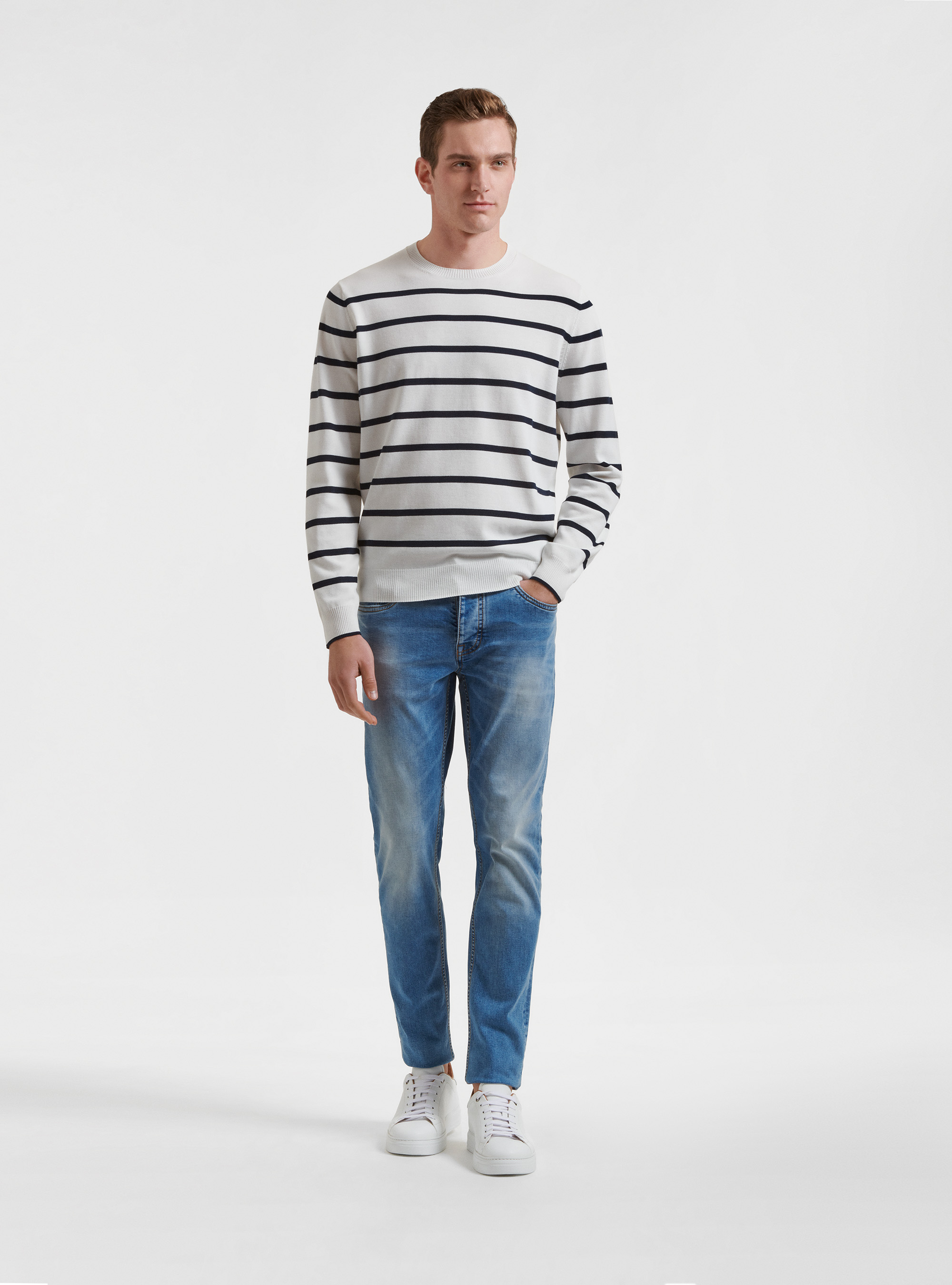 Striped knit pullover, WHITE