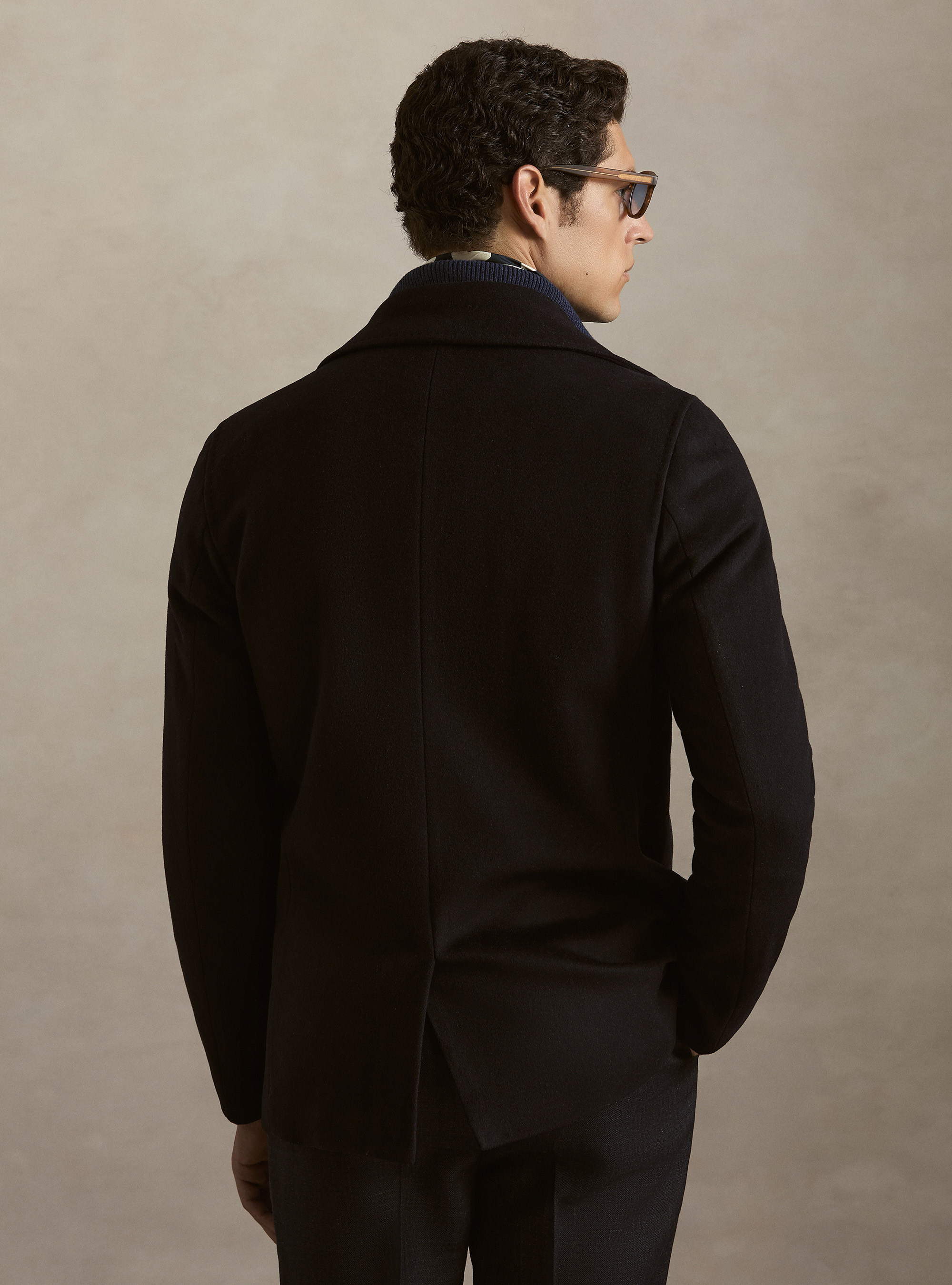 Cashmere blend peacoat with metal buttons, NAVY BLUE