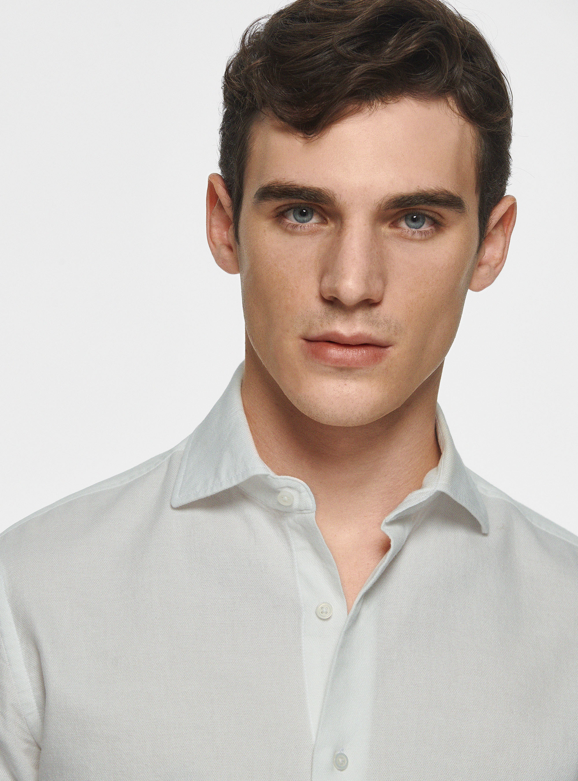 Camicia in cotone garzato, BIANCO