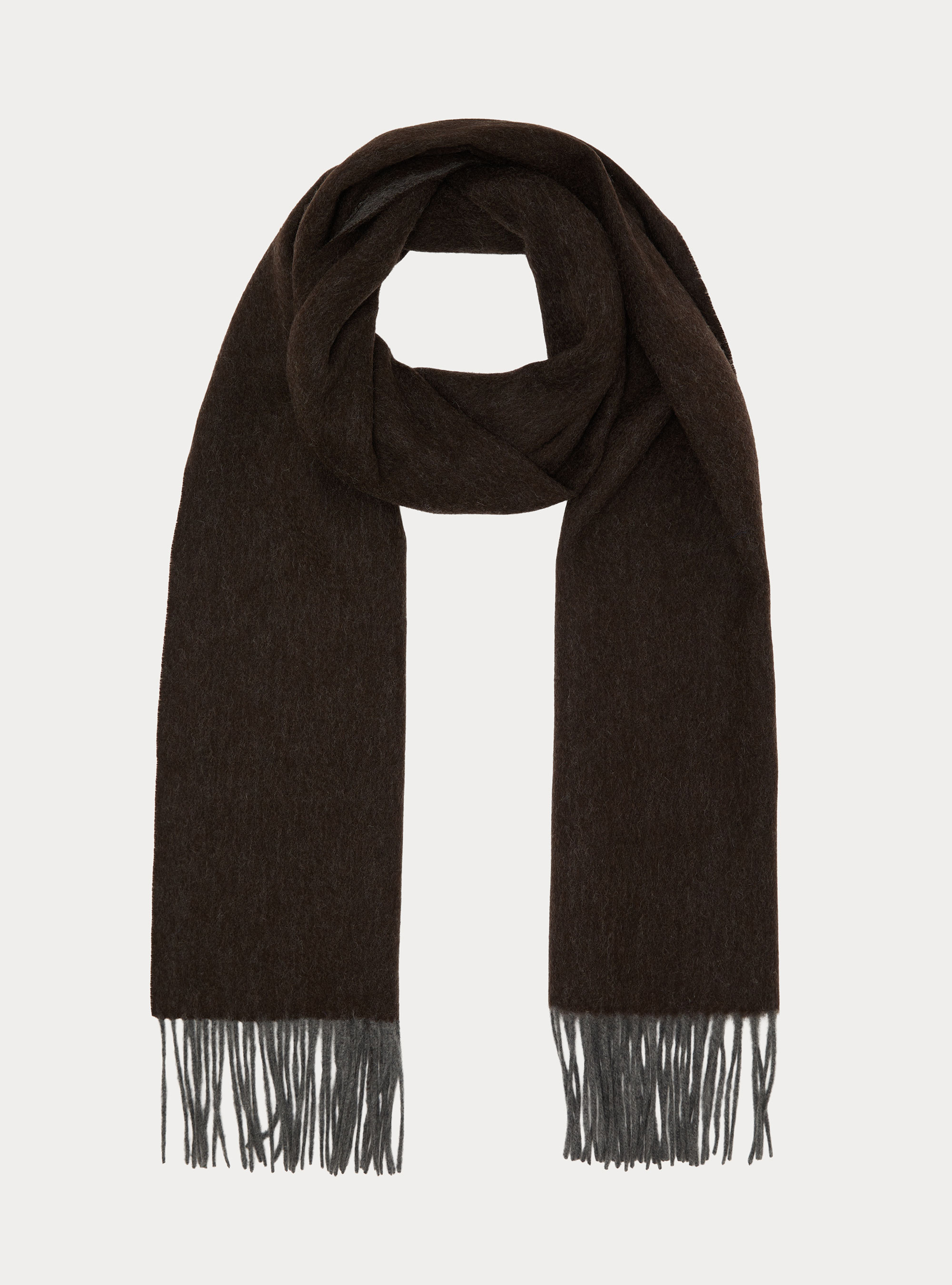 Sciarpa double face con ricamo in lana cashmere, MARRONE