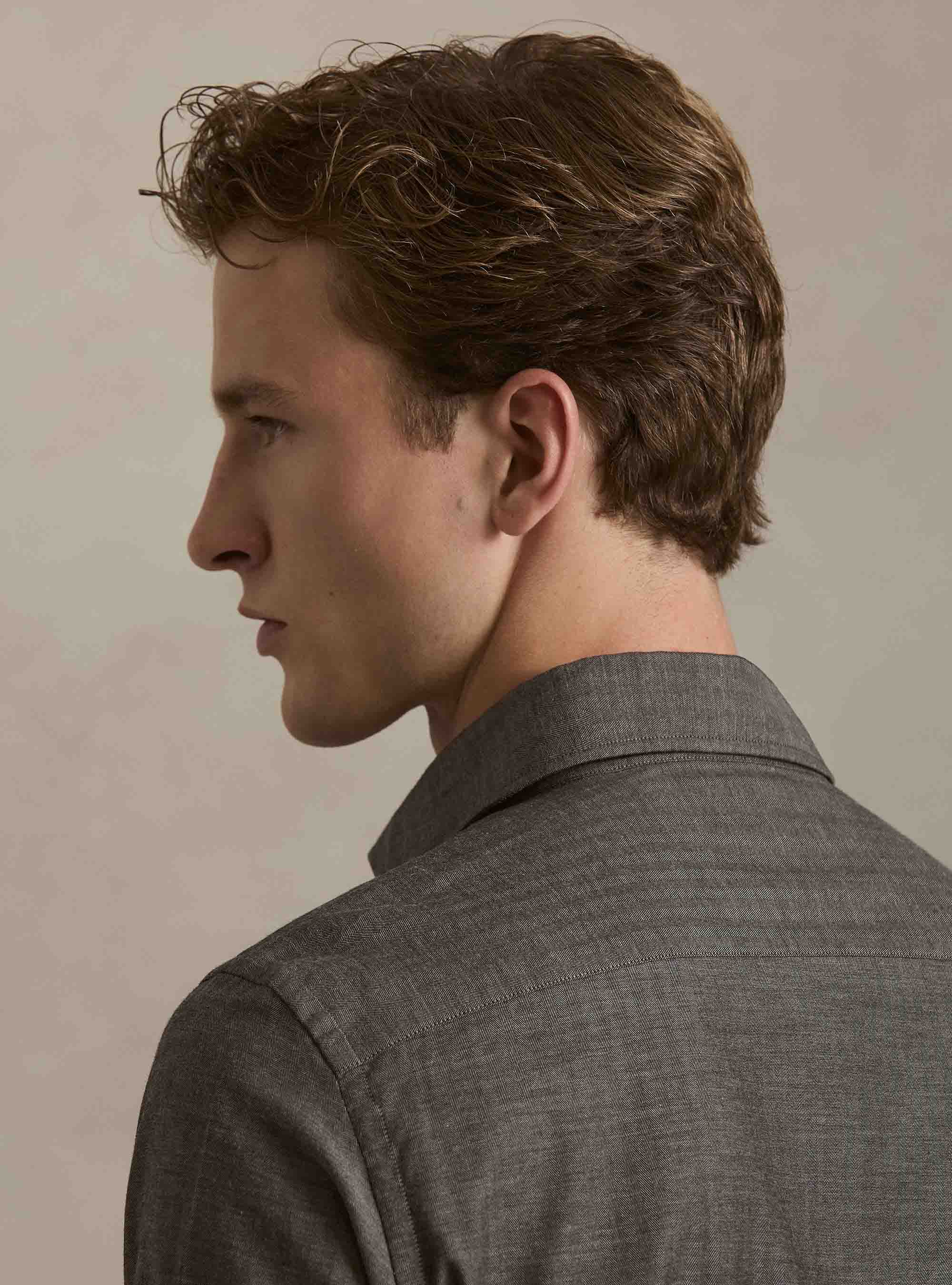Camicia in flanella di cotone spigato, MARRONE