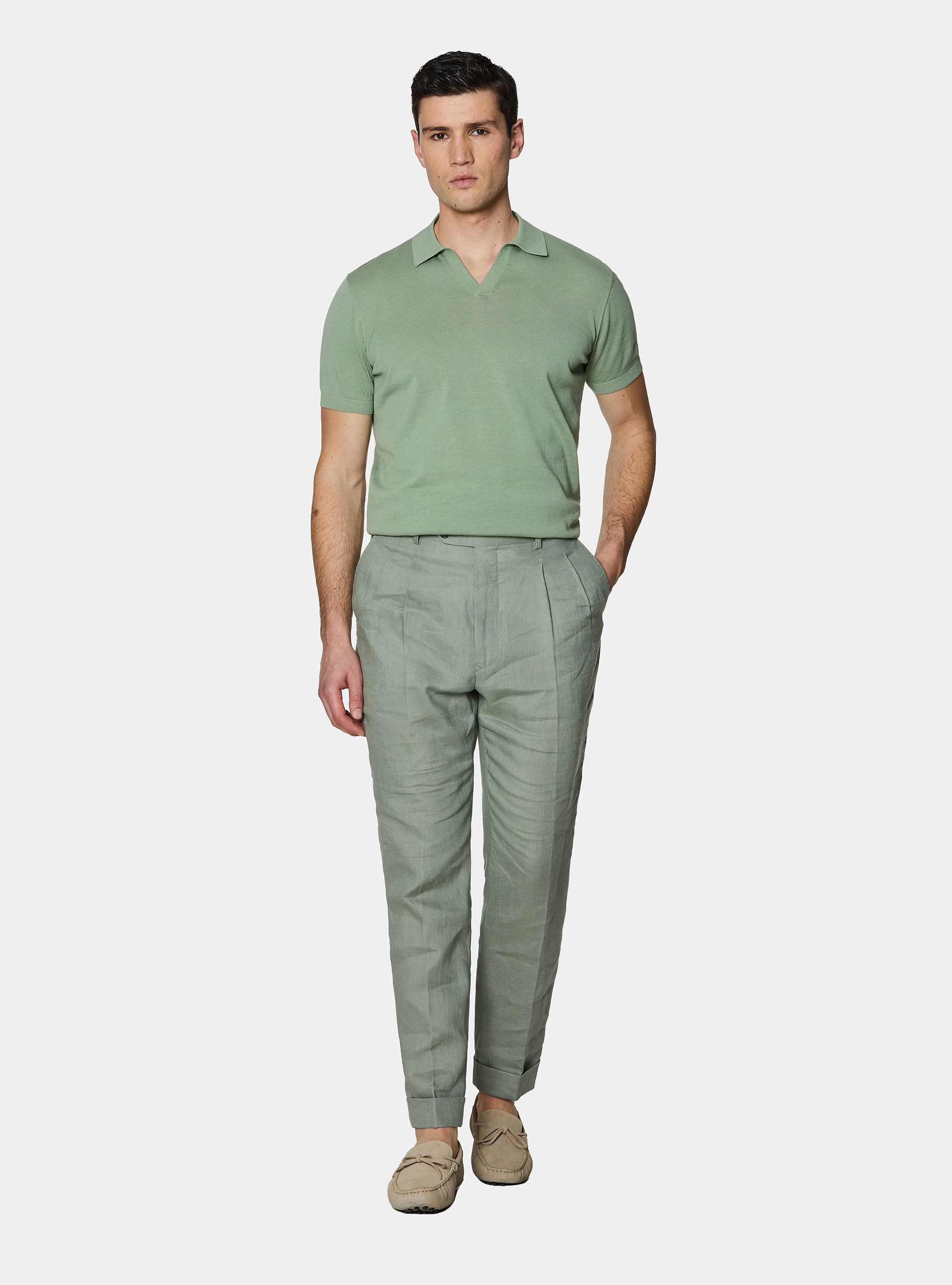Pure linen double pleat trousers, SALVIA 0602C