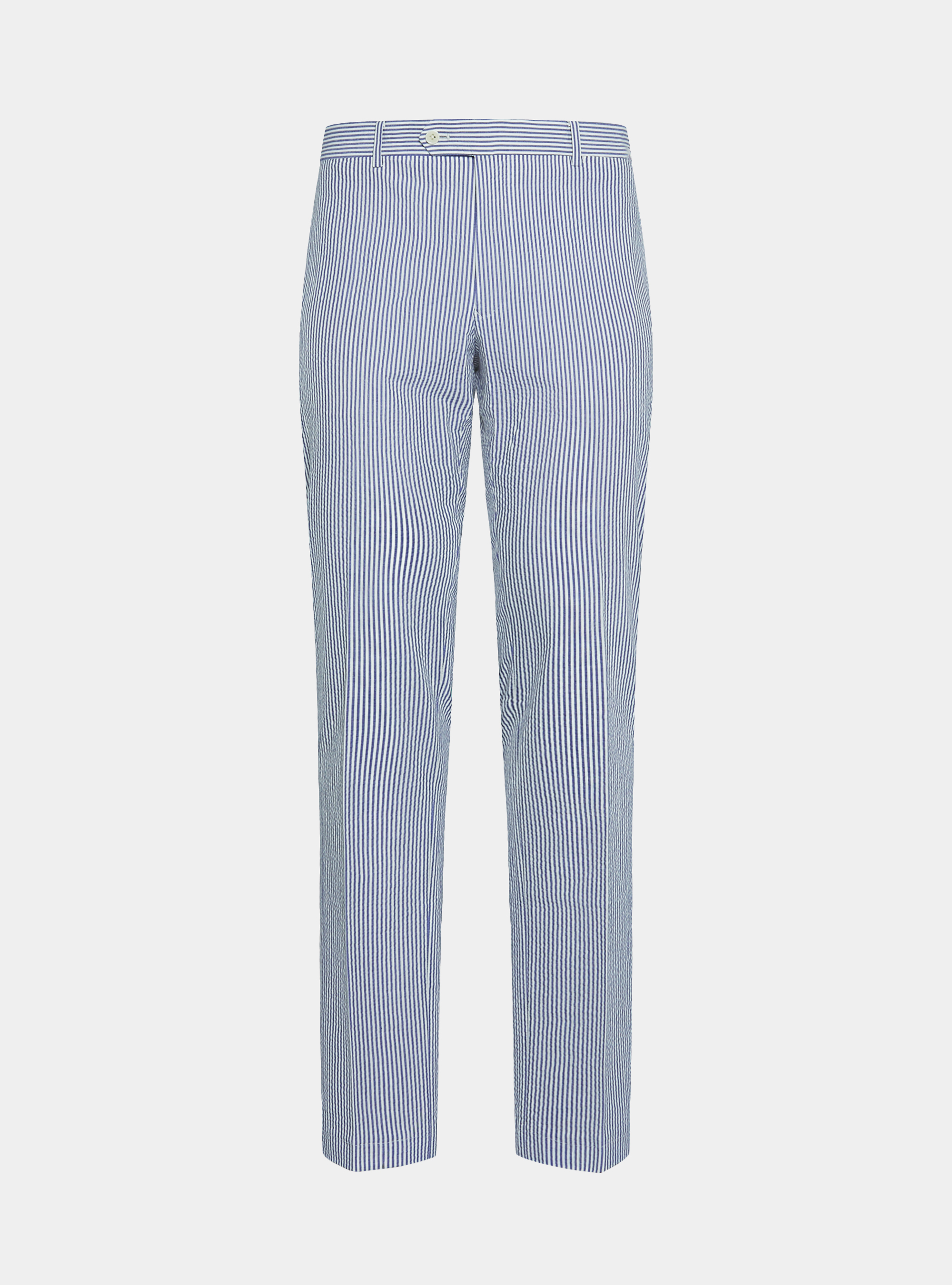 Pantalon seersucker en coton m&eacute;lang&eacute; ray&eacute;, BLEU
