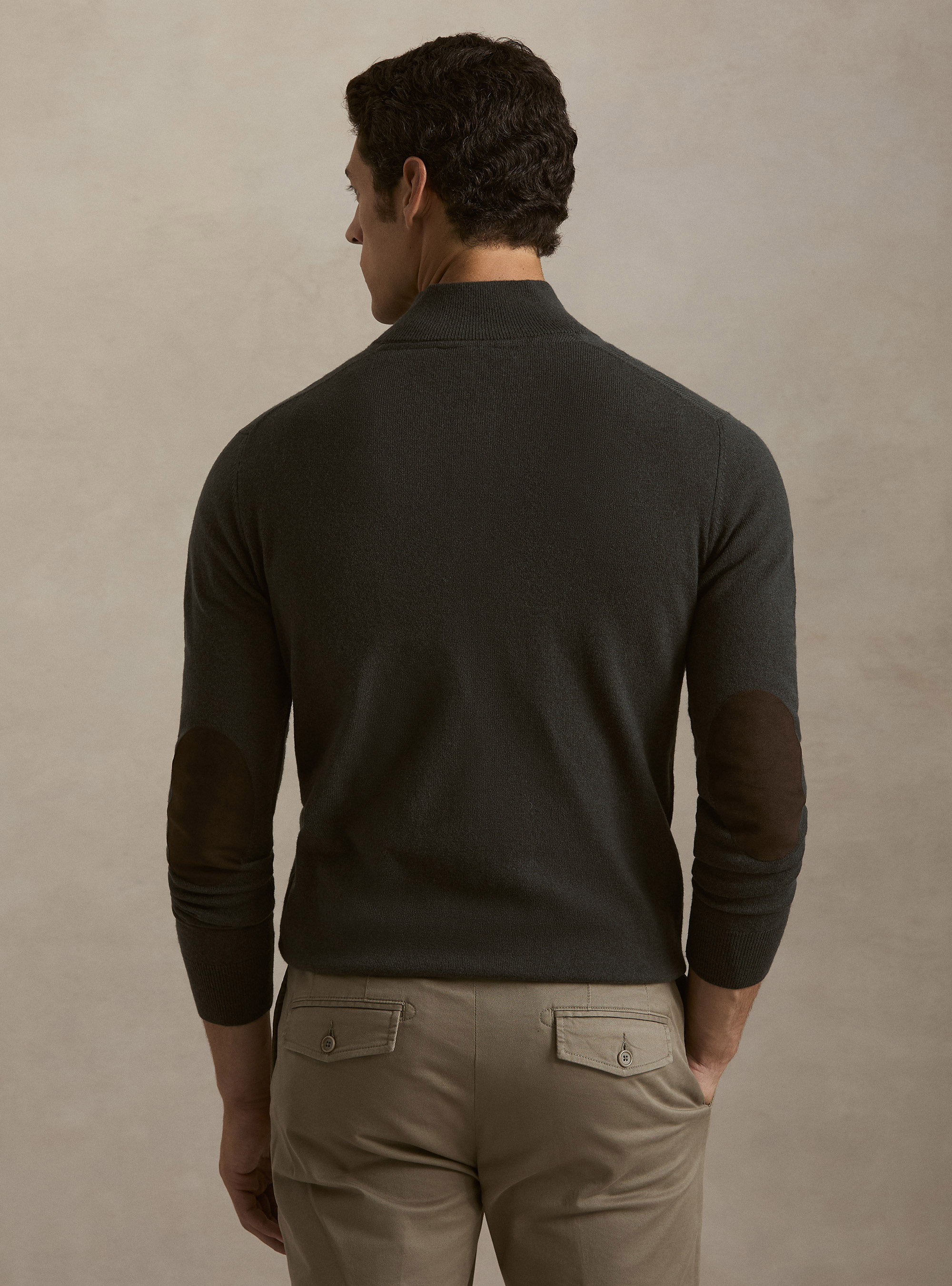 Maglia mezza zip con toppe in misto lana, MILITARE 0609C