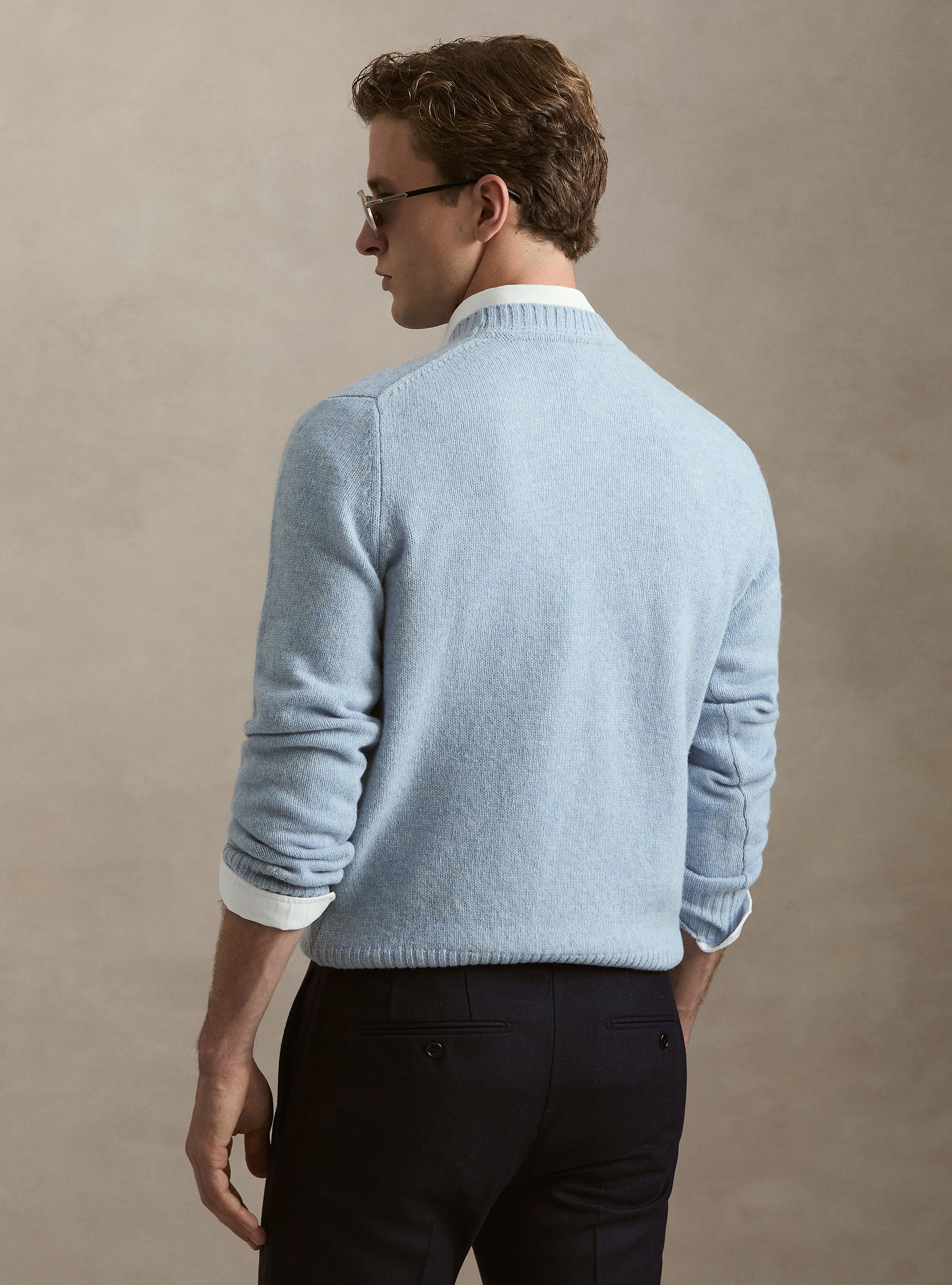 Rundhalspullover aus reiner Shetlandwolle, AZZURRO POLVERE 0283C