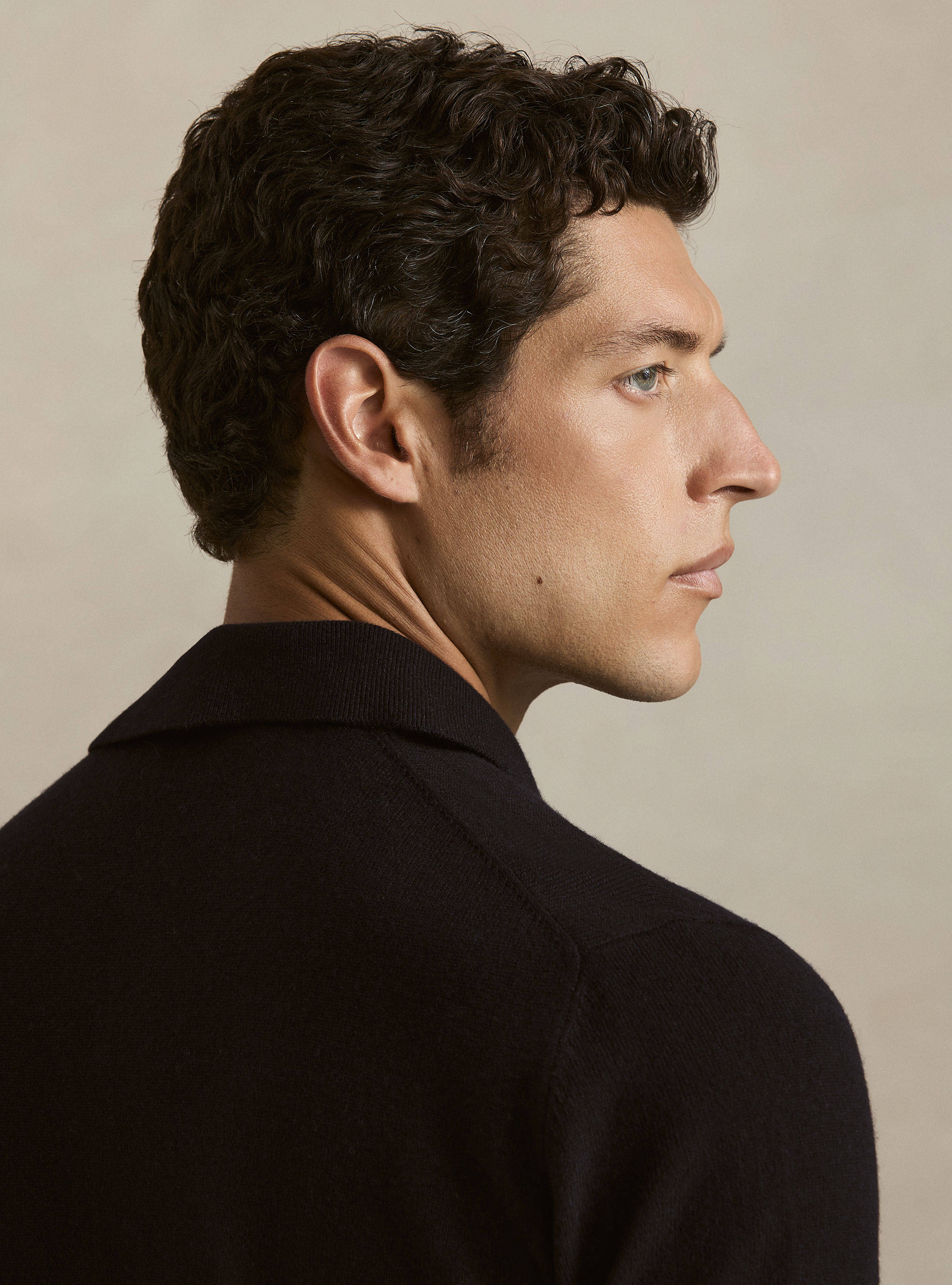 Maglia a polo in lana e cashmere, BLU NAVY