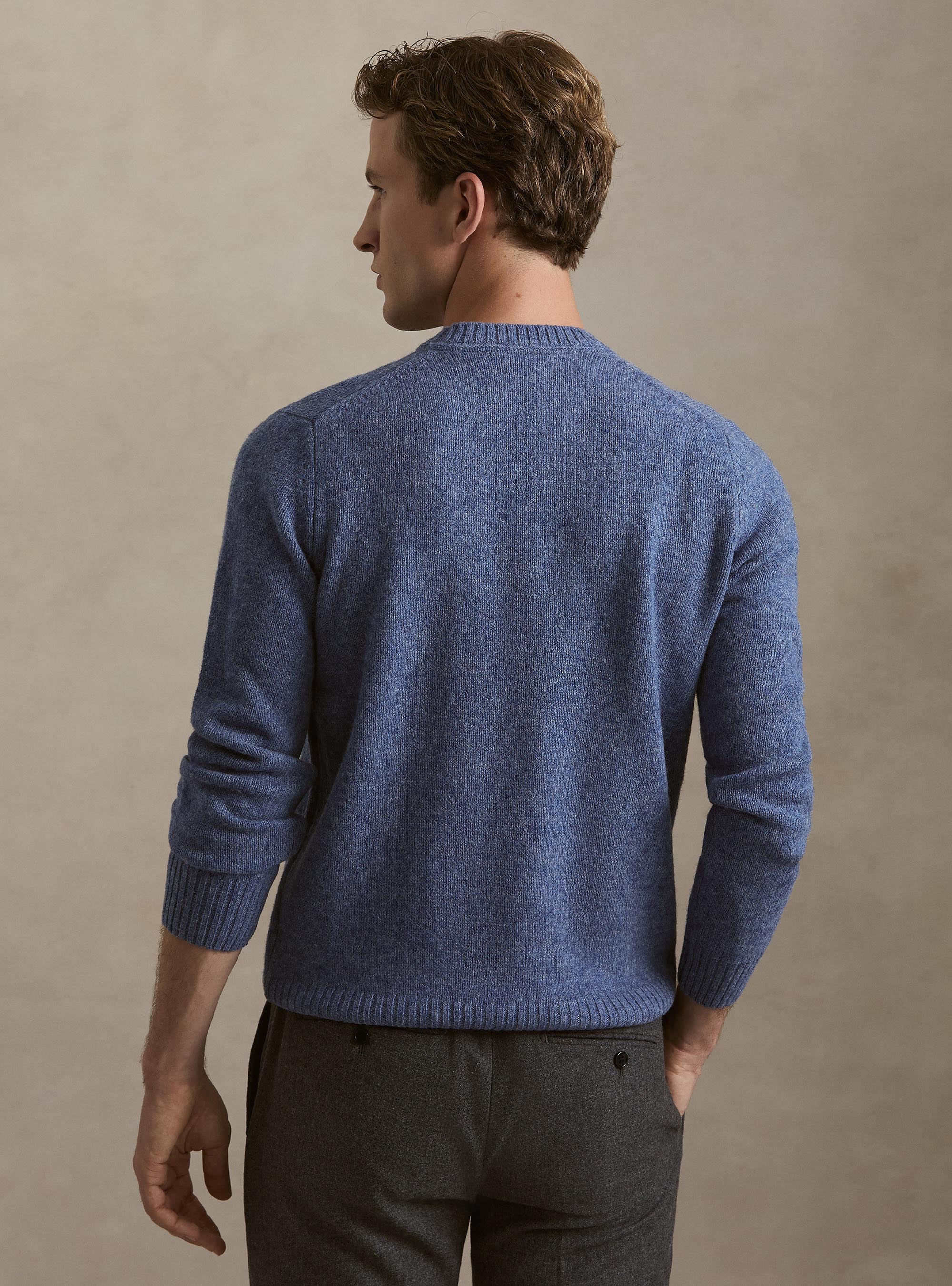 Rundhalspullover aus reiner Shetlandwolle, 0243C DENIM
