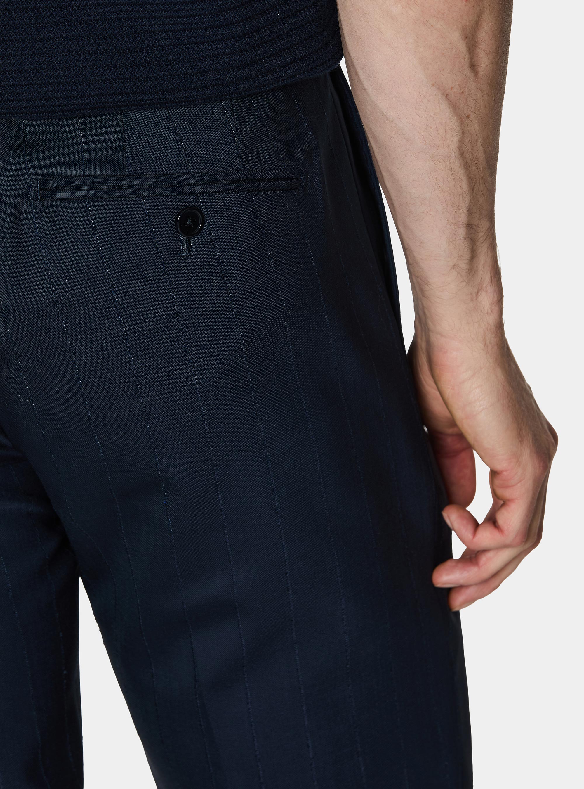 100% wool pinstripe suit trousers, NAVY BLUE