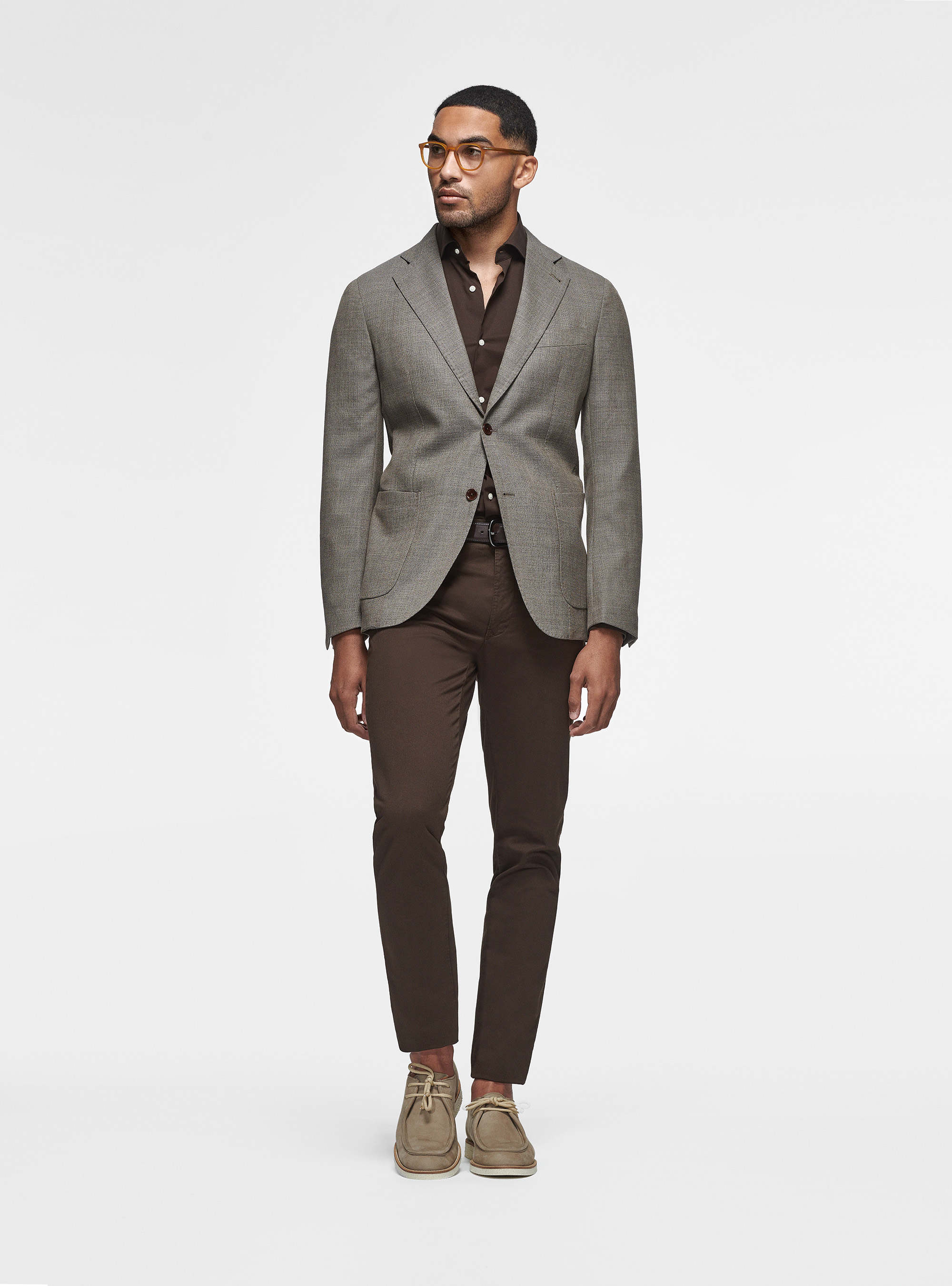 Giacca in lana micro texture, FANGO