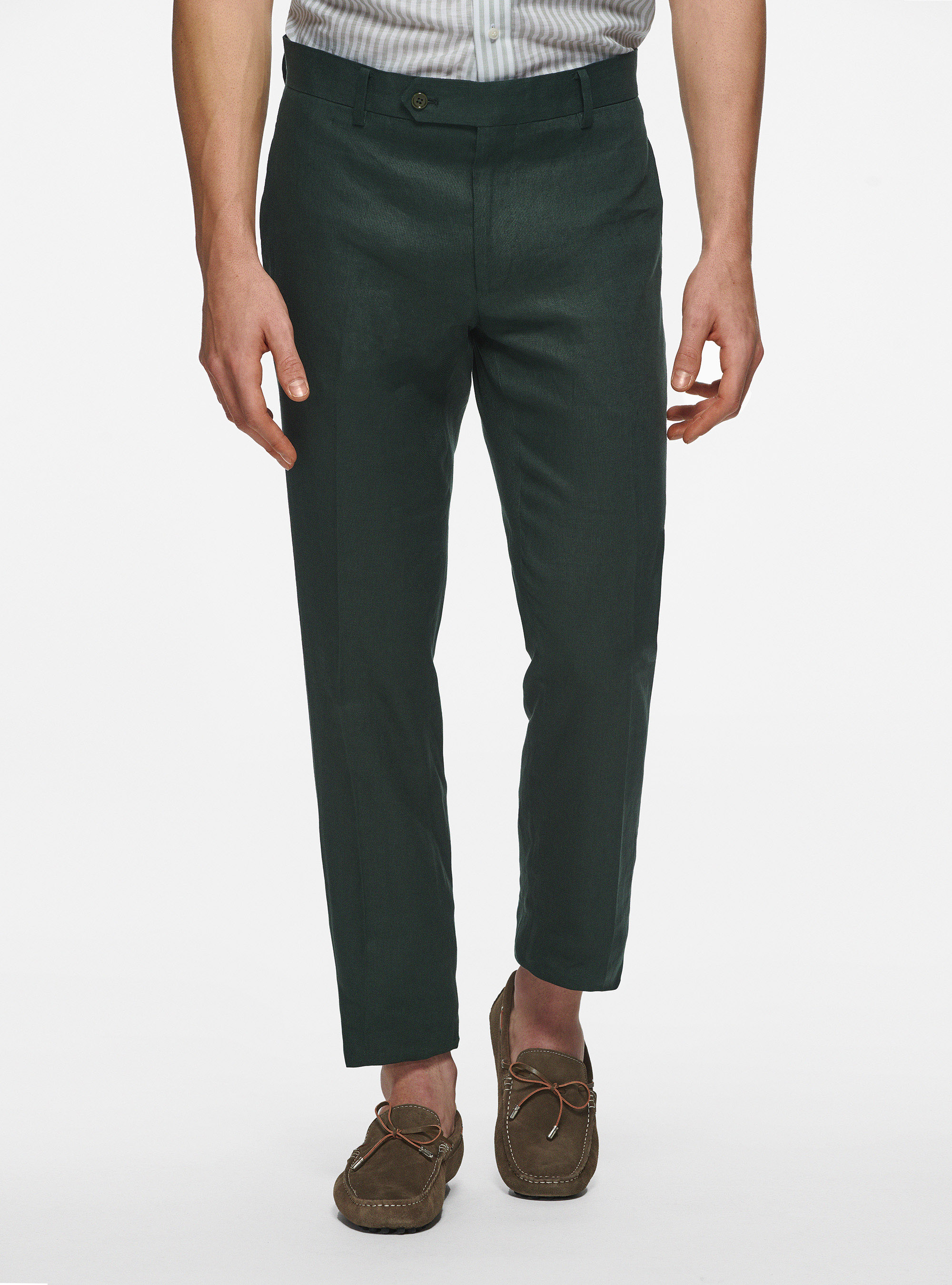 Pantaloni in puro lino, VERDE