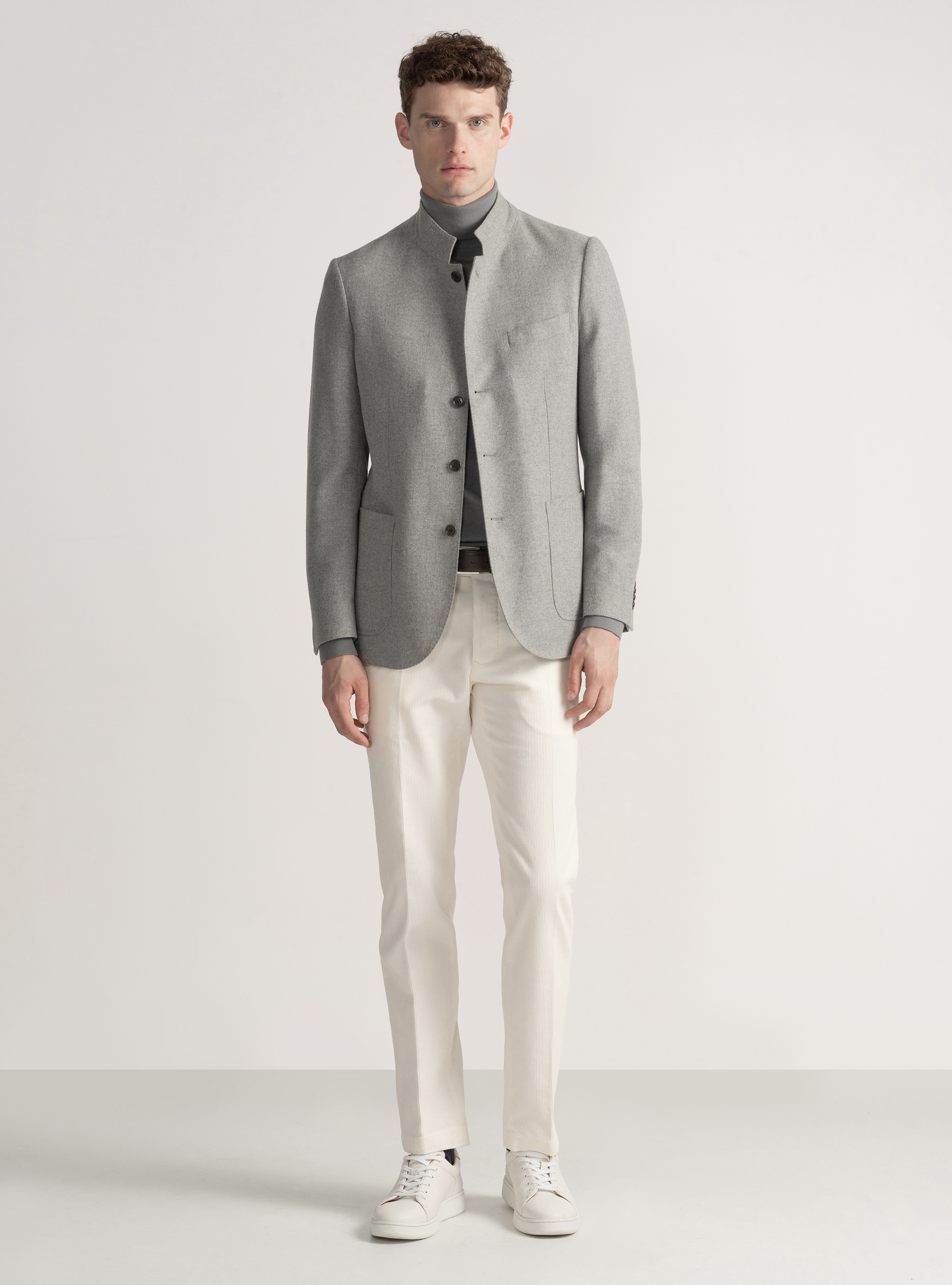 Veste cor&eacute;enne en flanelle de laine l&eacute;ger, ASPHALTE