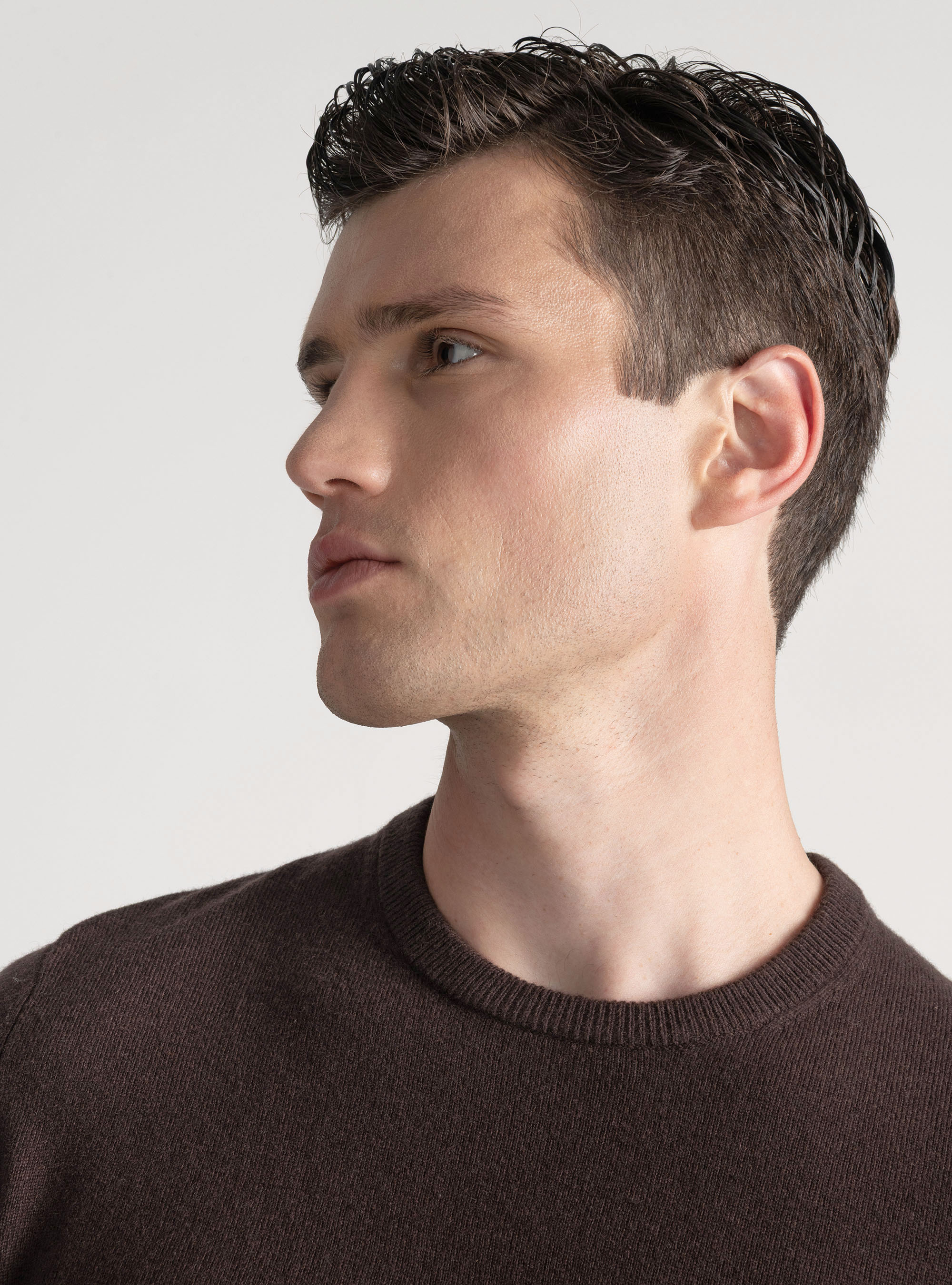 Lambswool and cashmere crew-neck sweater, BROWN