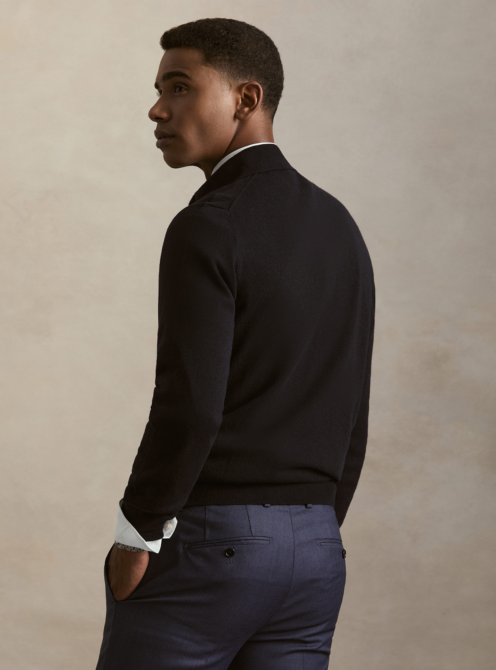 Long-sleeve polo shirt made of pure cashmere, NAVY BLUE