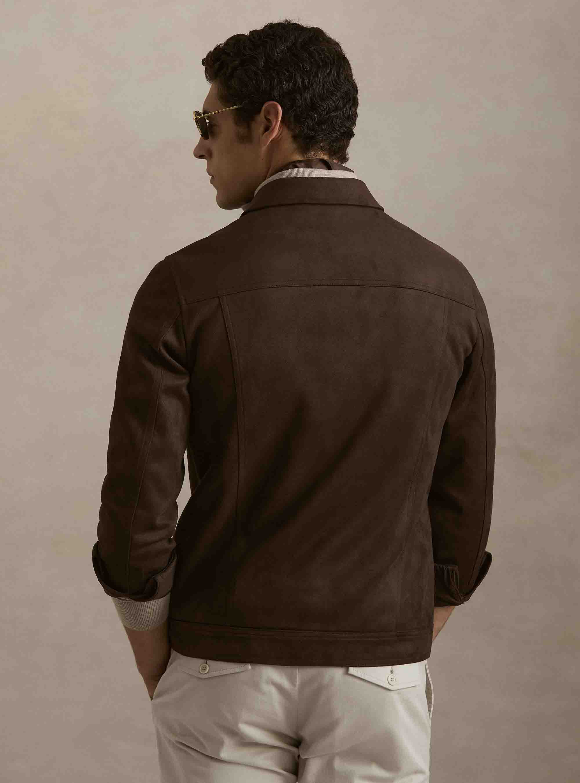Giubbino a camicia effetto suede, MARRONE 0508C